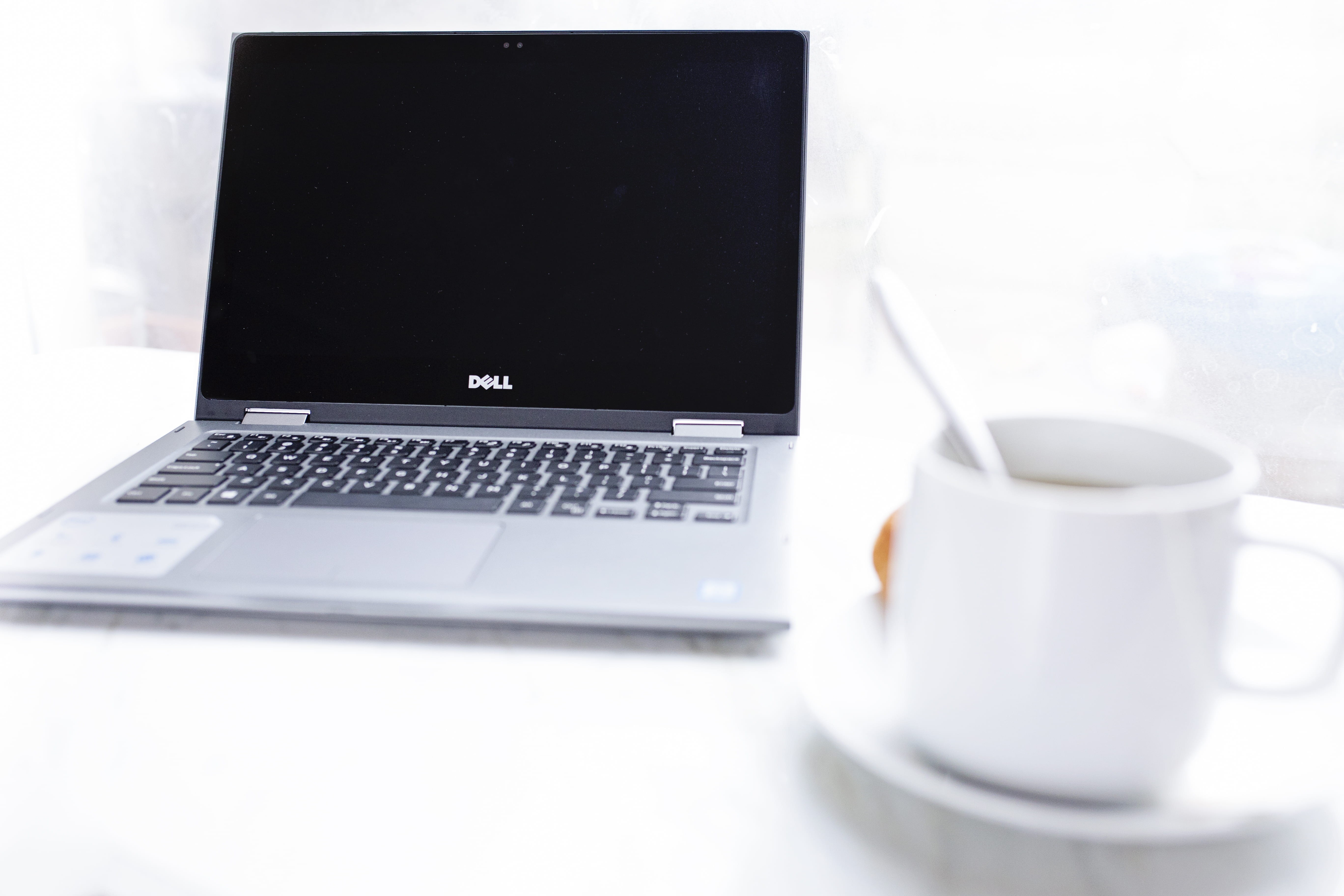 keyboard, laptop, contemporary, drink, coffee - drink, coffee, technology, computer equipment, dell, communication, blank, food and drink, front, 5K, tea, HD Wallpaper
