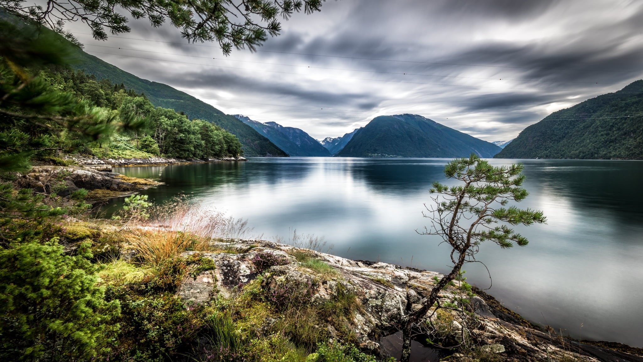 fullframe, outdoors, weather, balestrand, scenics, 1080P, travel, motion  photography, sea, mountain, water, lake, rocks, geotagged, reflection, across, HD Wallpaper