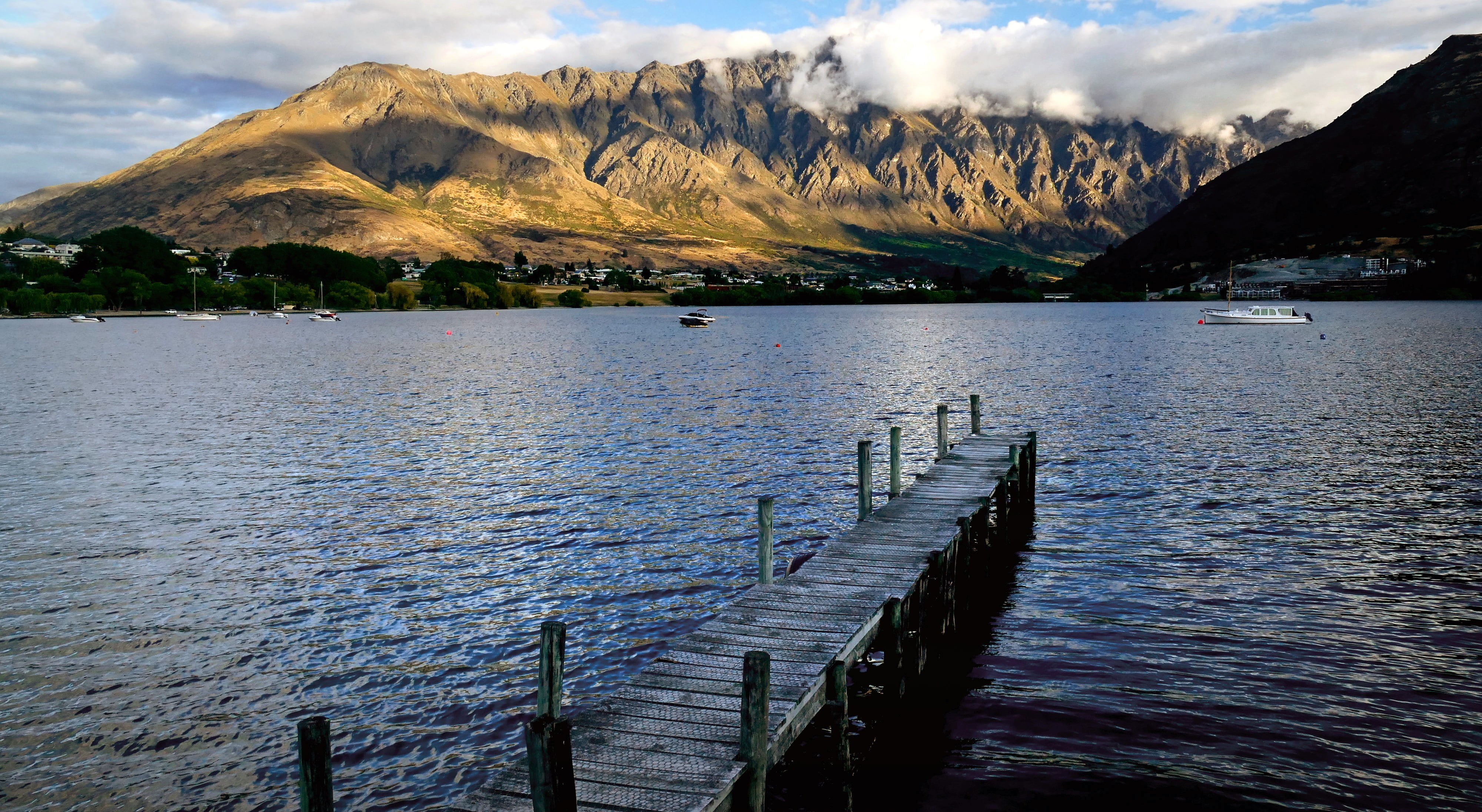 beside, body of water, photos, water, outdoors, scenery, Lake Wakatipu, 4K, New Zealand, Lumix FZ1000, body, wakatipu, sky, europe, nz, european Alps, HD Wallpaper