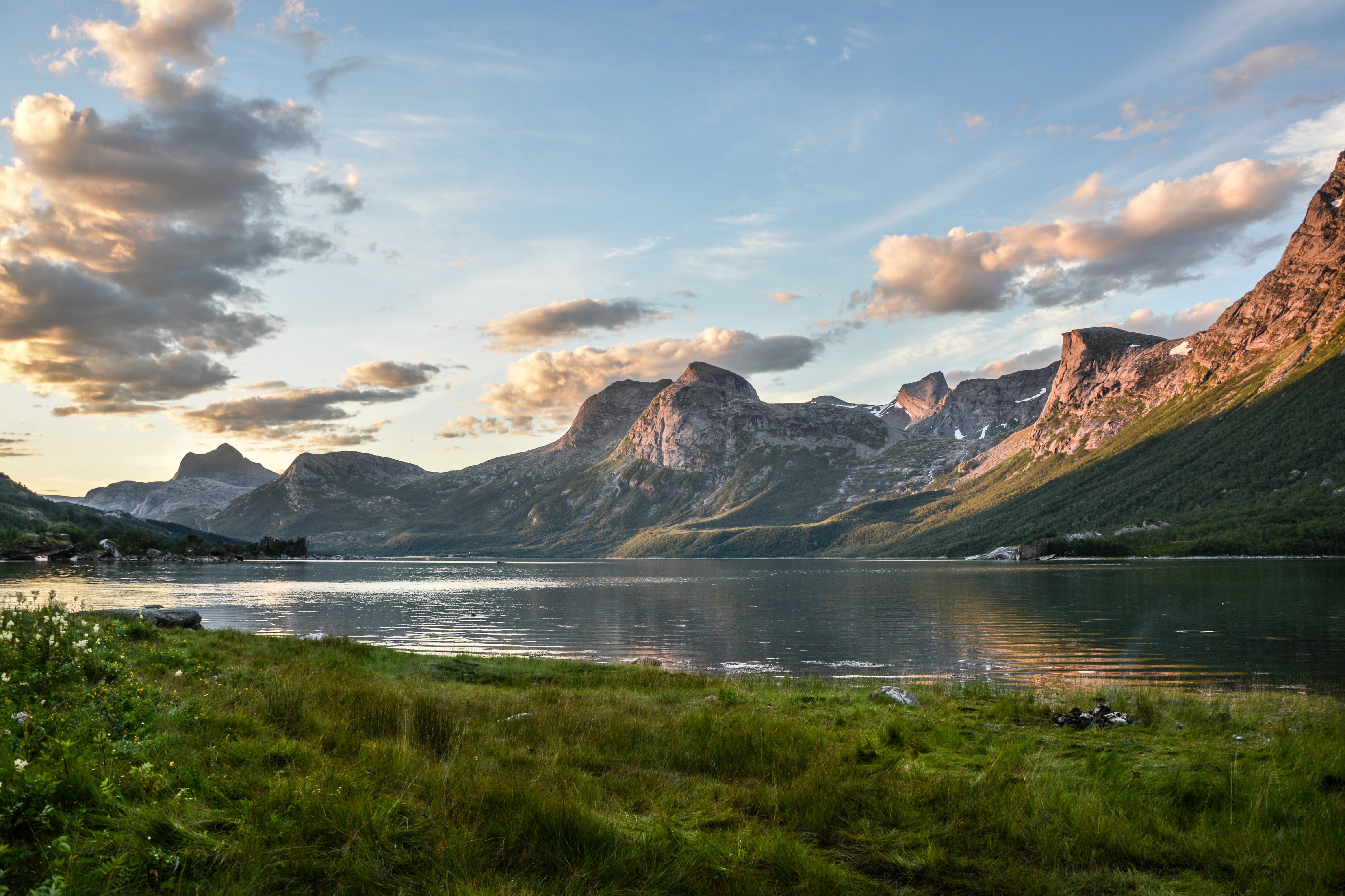 near, plant, scene, reflection, landscape, scenery, scenics - nature, land, beach, scenics, clouds, grass, tranquil scene, vacation, travel, mountain range, HD Wallpaper