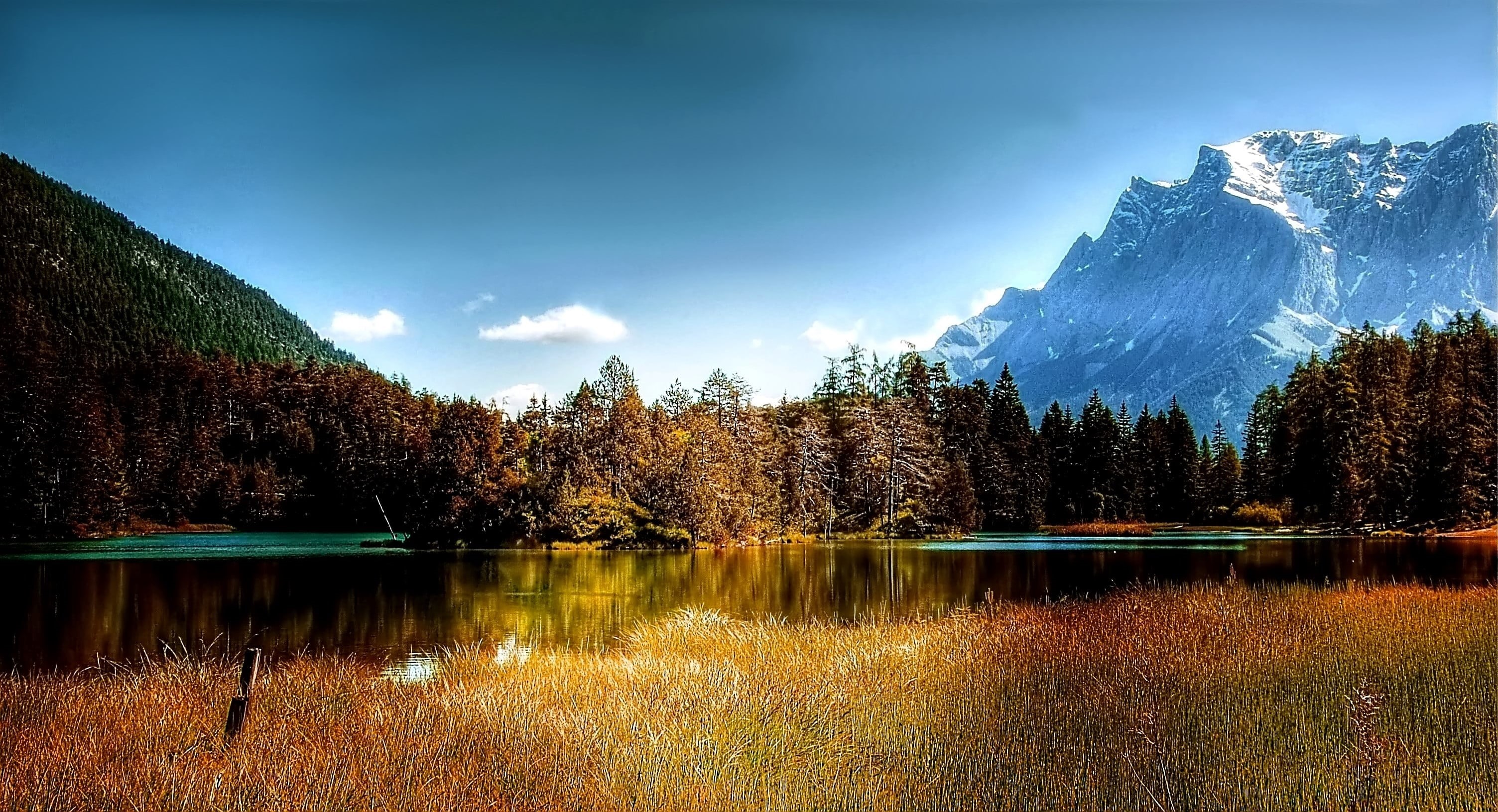 water, 2K, tyrol, autumn, hike, zugspitze, austria, reflection, change, forest, tranquil scene, view, beauty in nature, bergsee, tyrolean alps, lake weissensee, HD Wallpaper