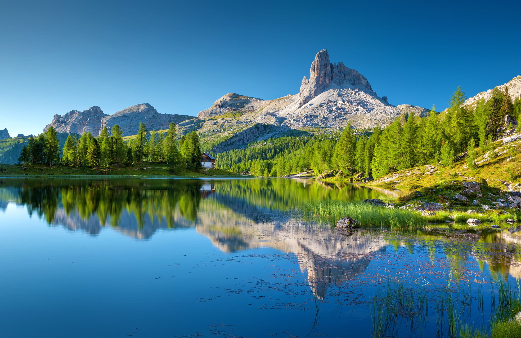 idyllic, italy, dolomites, wood, explore, daylight, nature, tranquility, reflection, mountain peak, alpine, green, tree, lake, waterfront, white, 1080P, HD Wallpaper