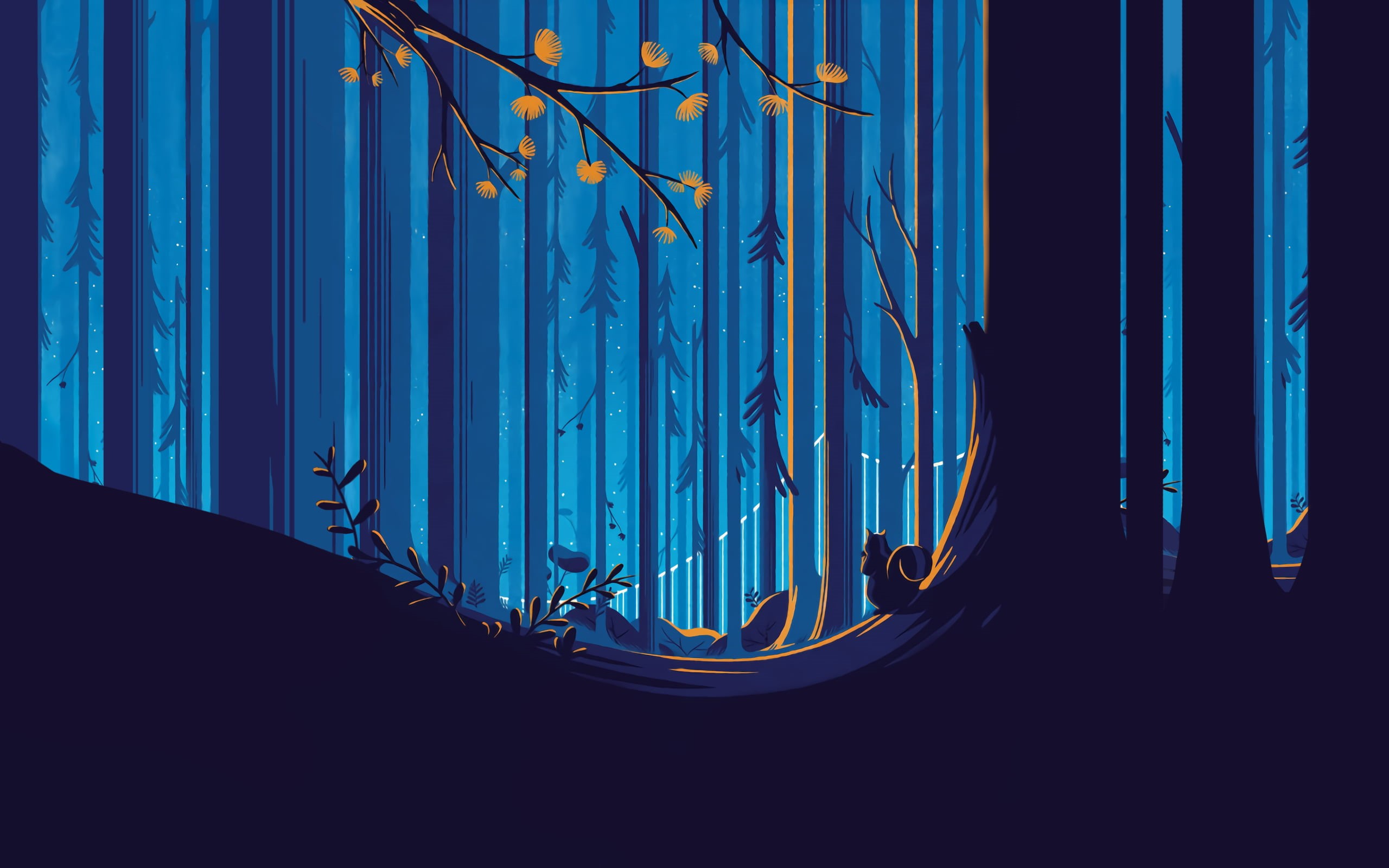 art, backgrounds, Tom Haugomat, illuminated, creativity, glass - material, 2K, modern, architecture, computer Graphic, close-up, forest, no people, sky blue, HD Wallpaper