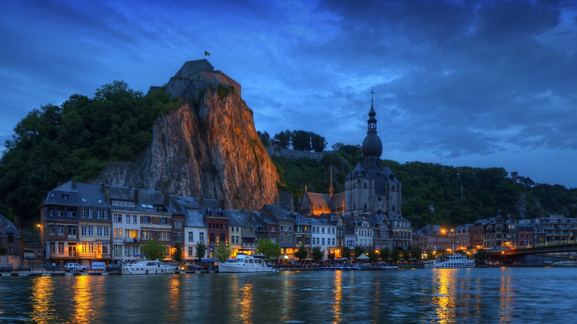 mountain, nautical vessel, cityscape, built structure, travel, sky, waterfront, reflection, rock, religion, architecture, cloud - sky, no people, forest, HD Wallpaper