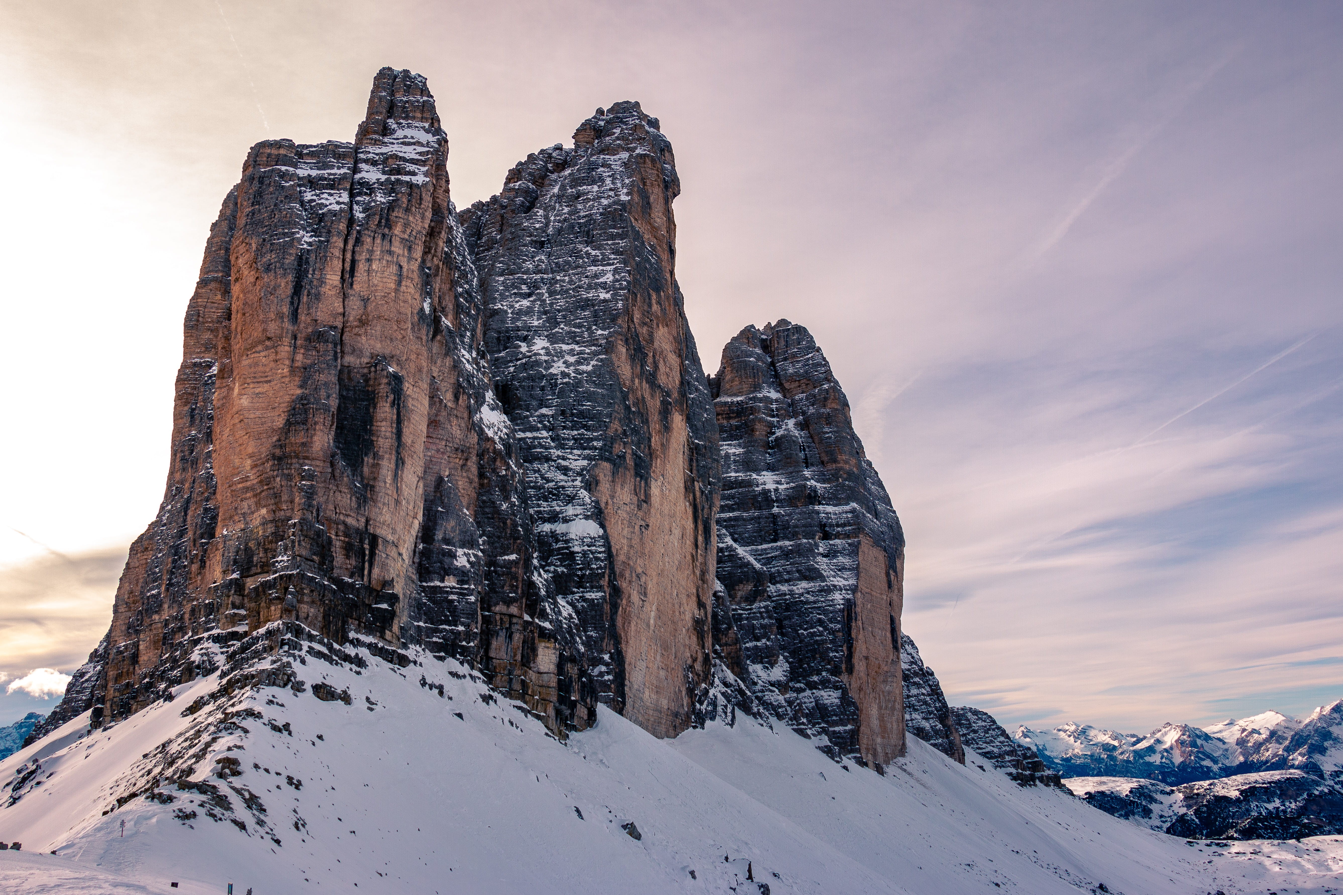 glacier, white, rock - object, peak, scenics - nature, snow, mountain range, winter, promontory, tre cime di lavaredo, tranquility, brown, plateau, scenery, HD Wallpaper