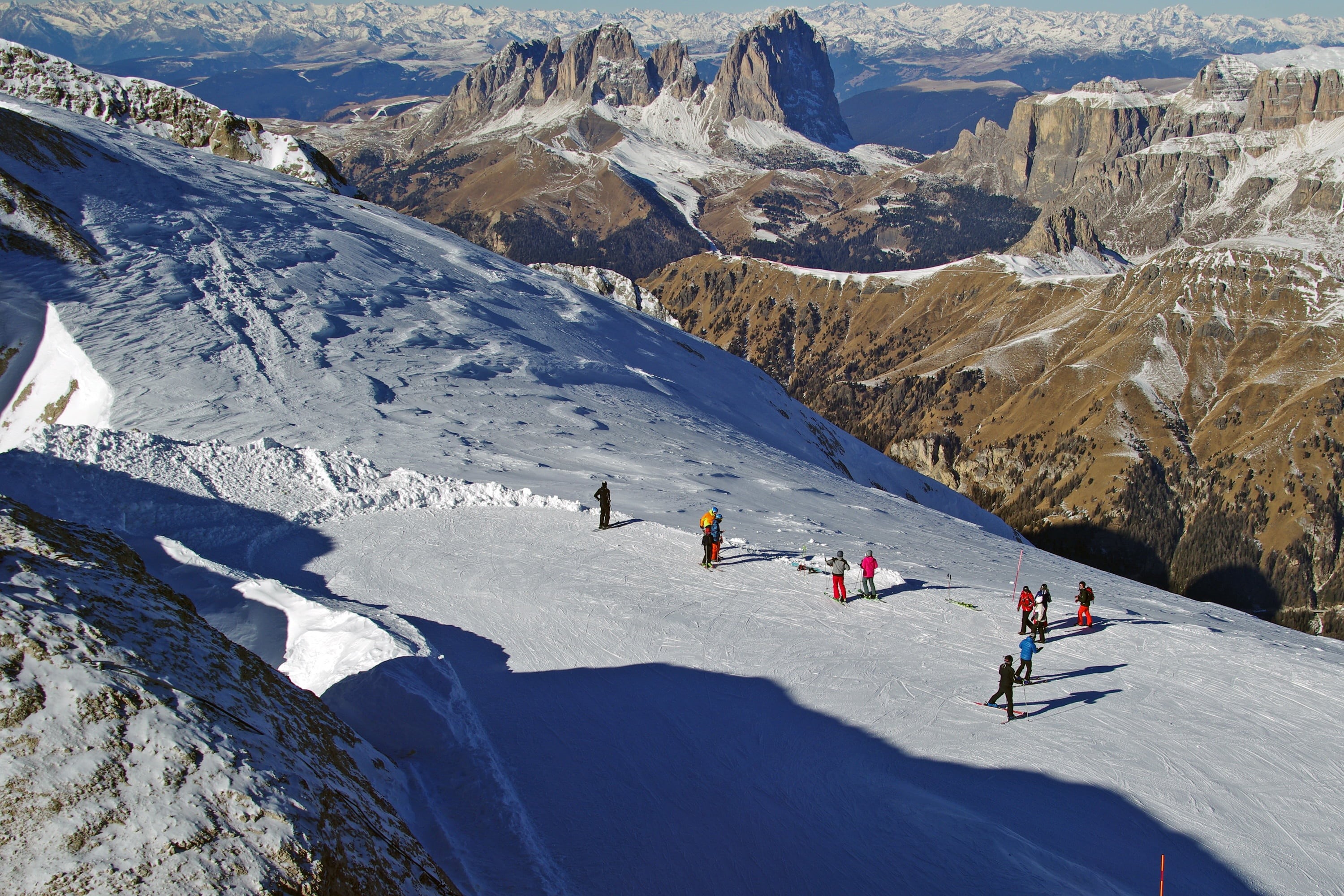dolomites, dolomiti superski, ski-wear, alps, holiday, snowcapped mountain, lifestyles, veneto, winter landscape, italy, trip, beauty in nature, cold temperature, HD Wallpaper