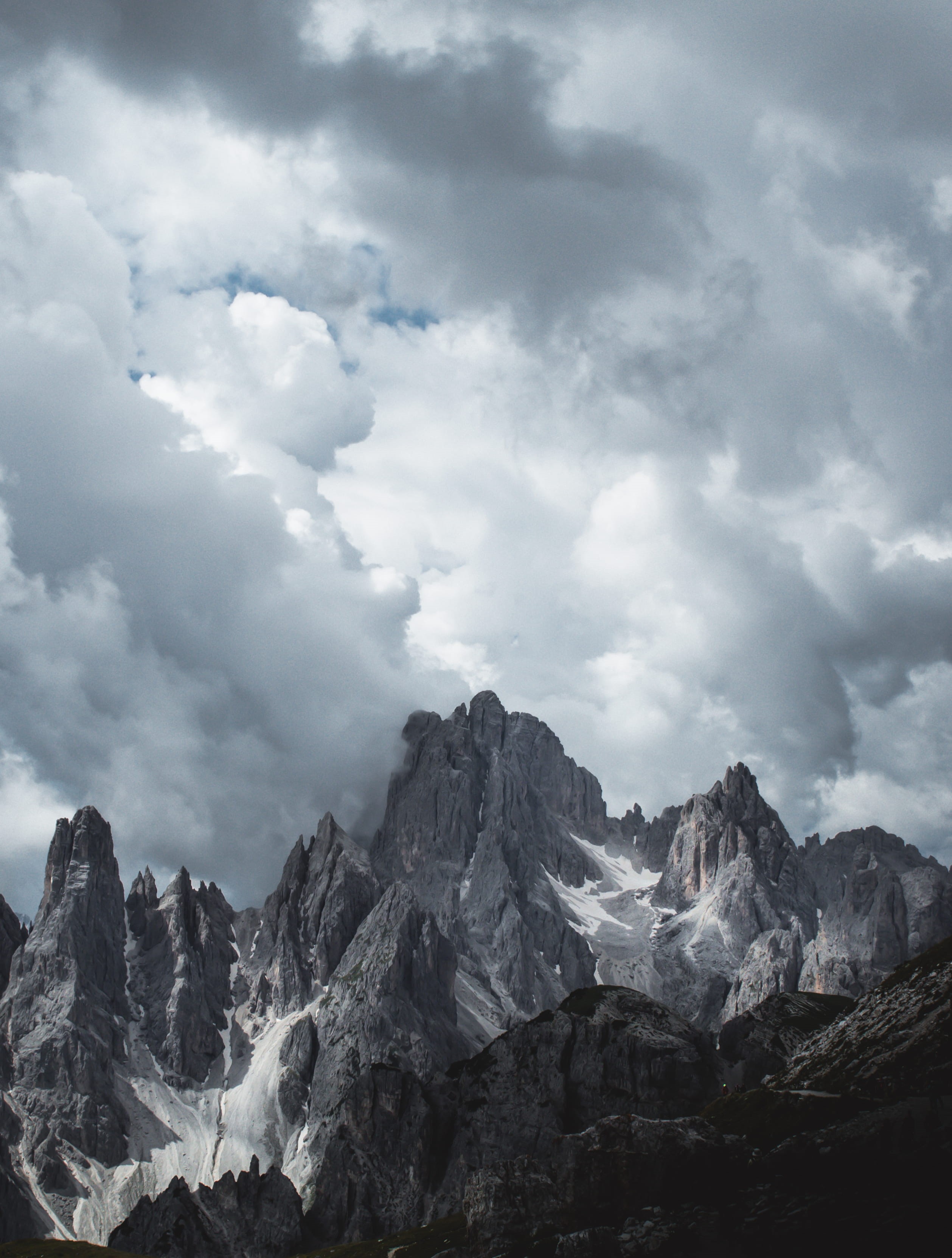 beauty in nature, environment, weather, rock - object, cloud - sky, sky, dolomiti, 2K, rock formation, auronzo di cadore, non-urban scene, mountain, cloud, Phone HD Wallpaper