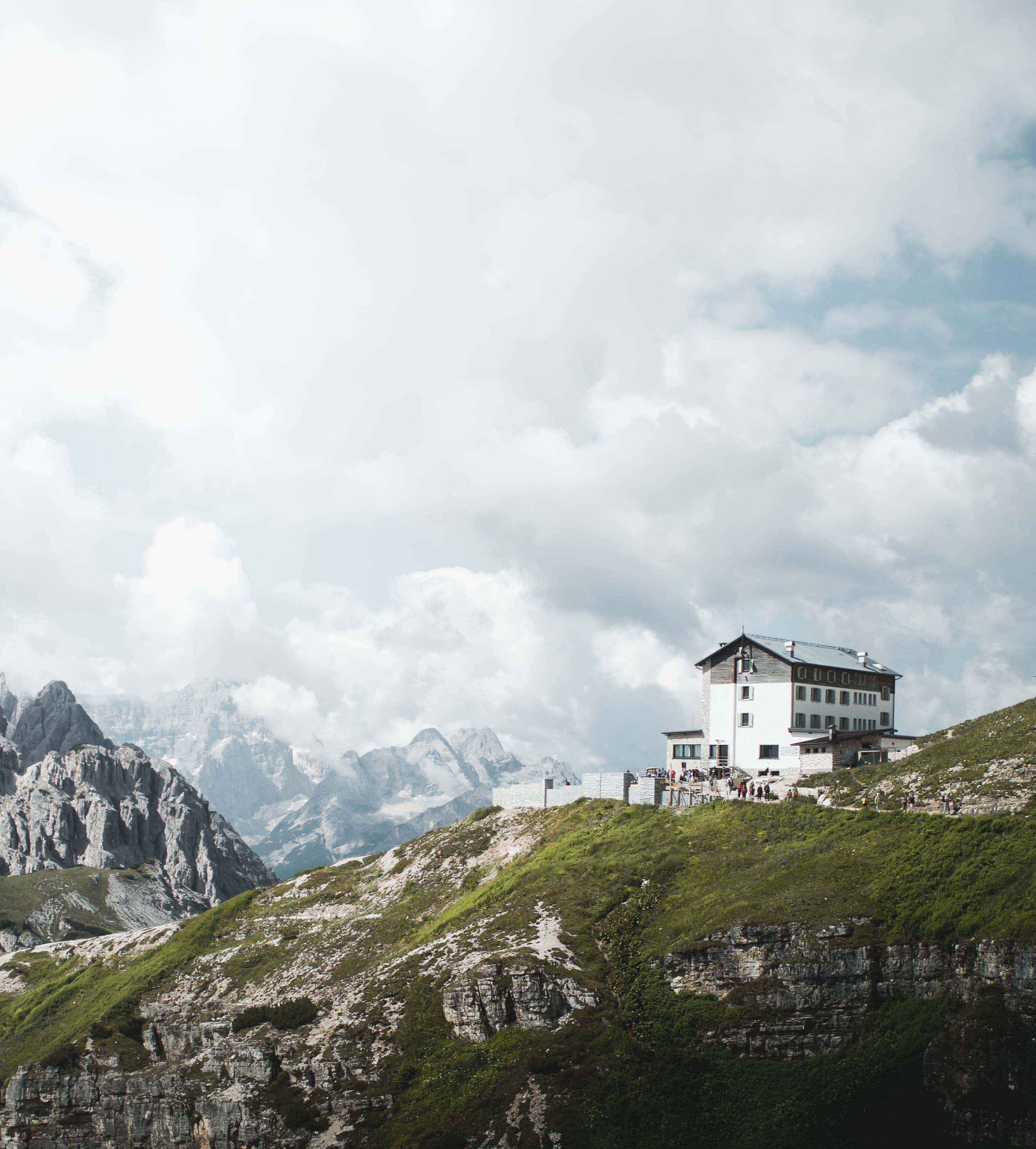 housing, mountain range, travel destinations, valley, building, italy, auronzo di cadore, rock, day, residential district, no people, tranquil scene, countryside, Phone HD Wallpaper