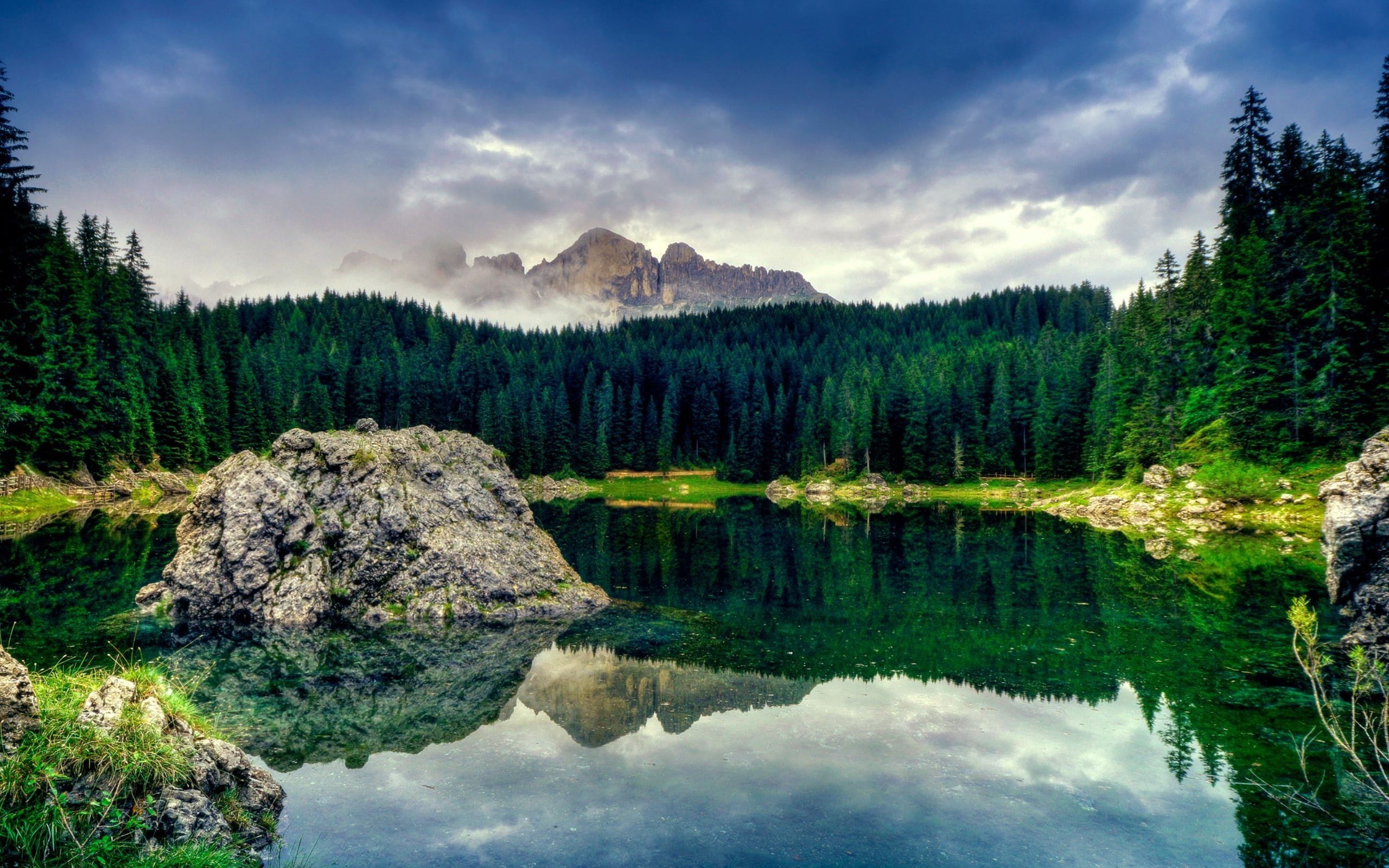 clouds, reflection, 2K, lake, South Tyrol, mountains, nature, HD Wallpaper