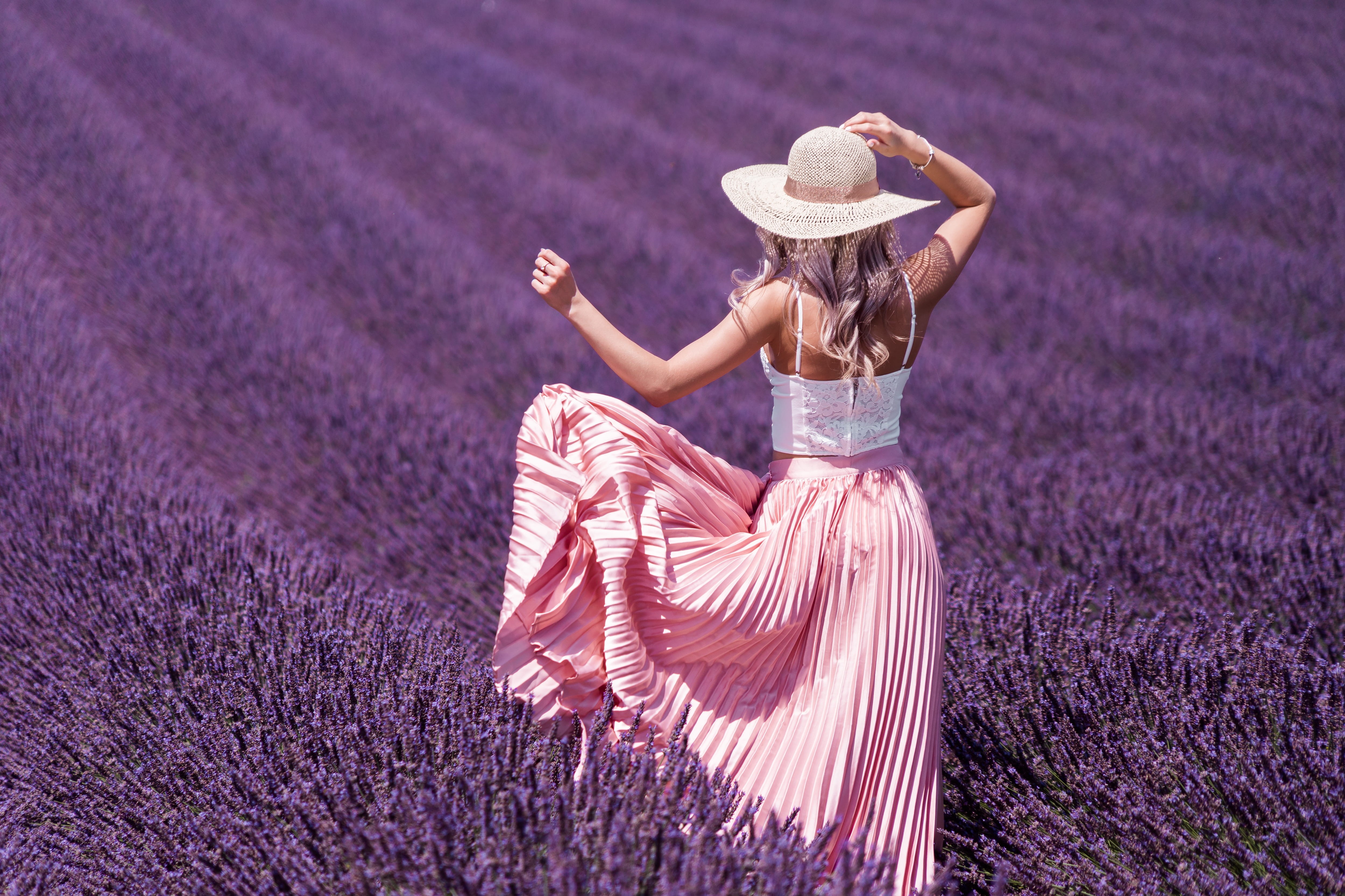 full length, top, women, farm, young, dress, gardens, purple, hat, vintage, 4K, dancing, hair, nature, one person, child, eco, rear view, farmers, beautiful woman, HD Wallpaper