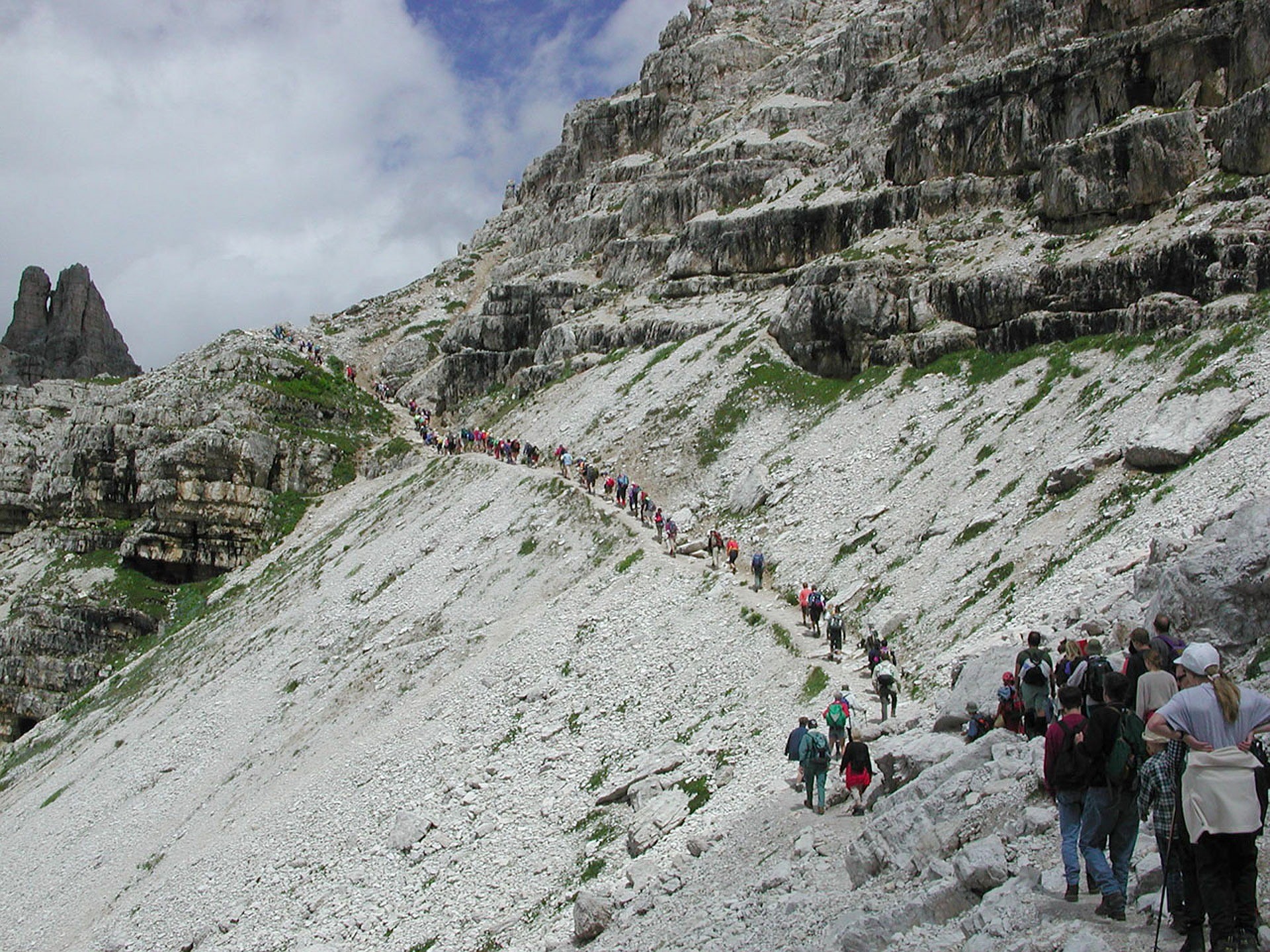 tourists, limestone alps, eastern alps, south tyrol, women, men, formation, 1080P, crowd, belluno, mountain, personal, dolomites, tourism, solid, day, HD Wallpaper