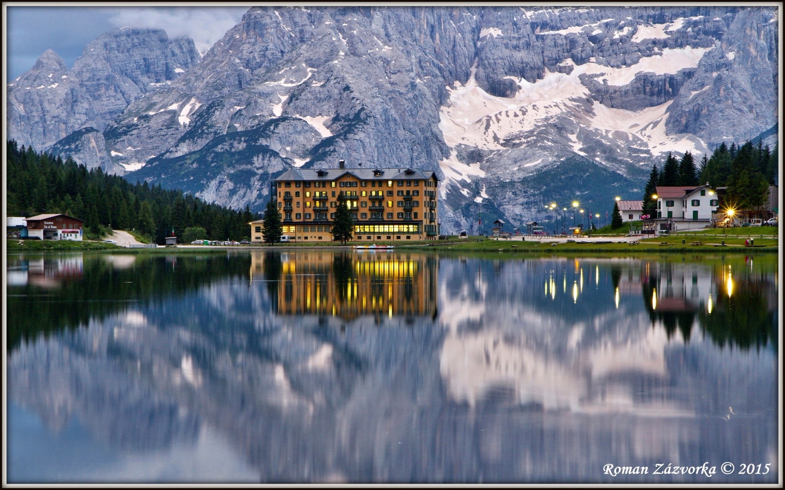 cities, misurina, mountains, houses, 2K, cadore, lake, italy, nature, HD Wallpaper