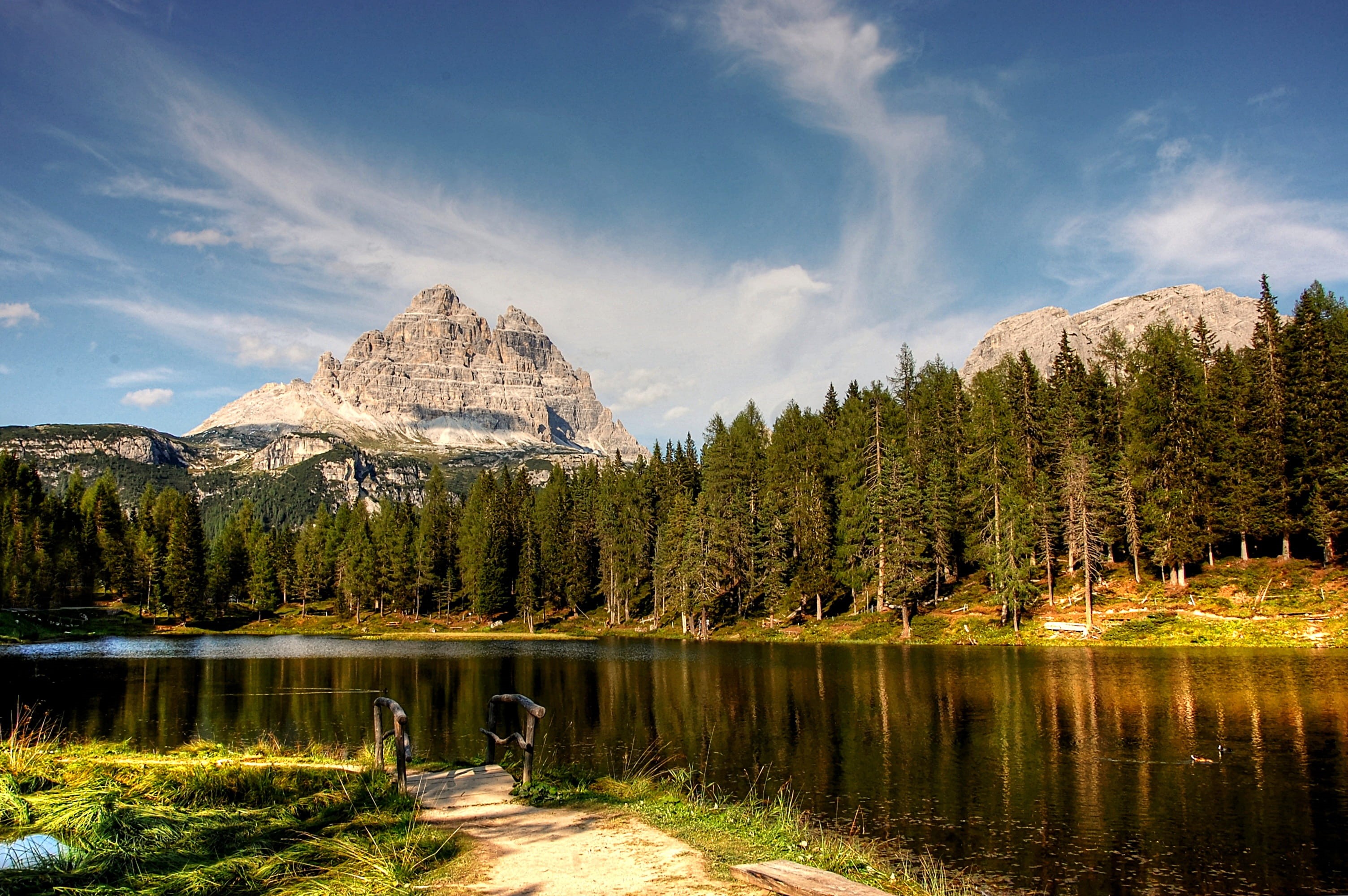 belluno, mountains, landscape, beauty in nature, alpine, tree, no people, mountain, brine, dolomites, 2K, bergsee, forest, reflection, water, misurina, HD Wallpaper