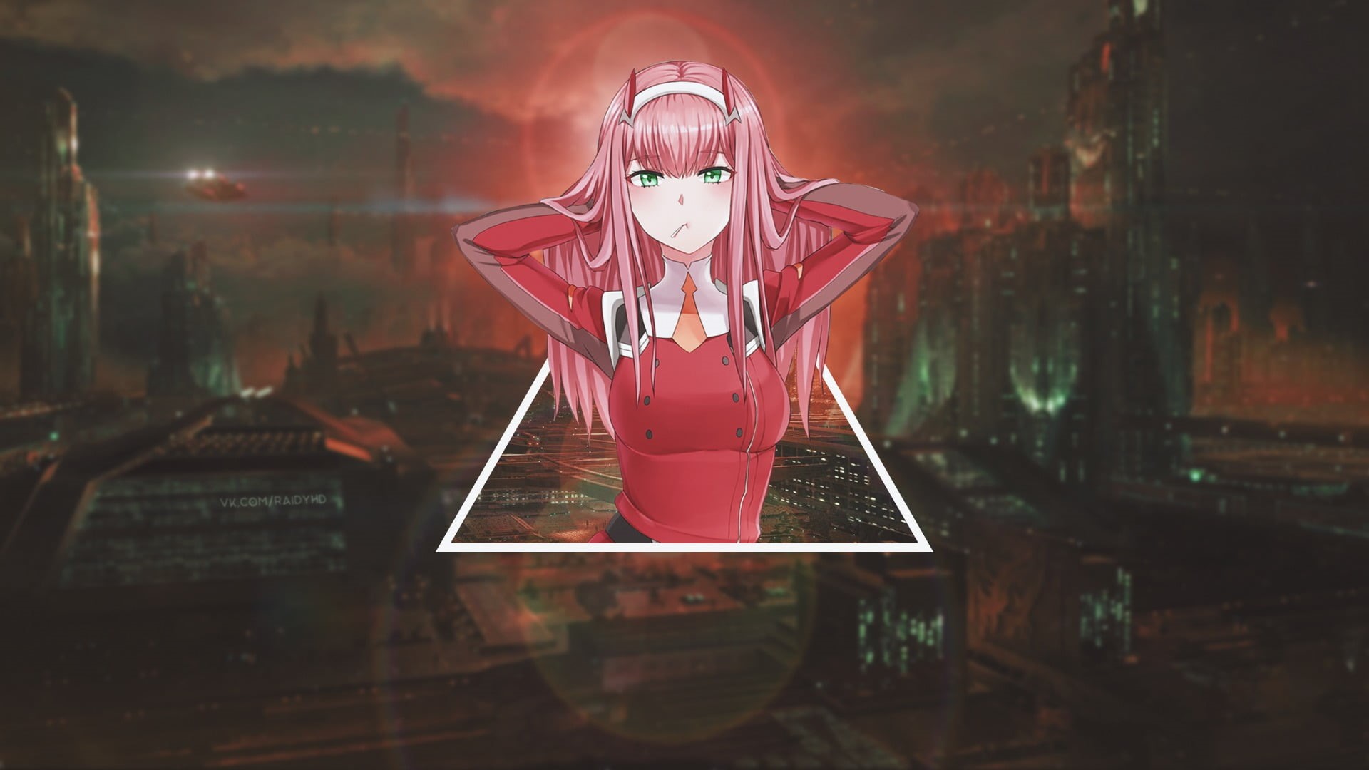 illuminated, reflection, front view, Zero Two (Darling in the FranXX), creativity, glass - material, digital composite, disguise, anime girls, indoors, HD Wallpaper