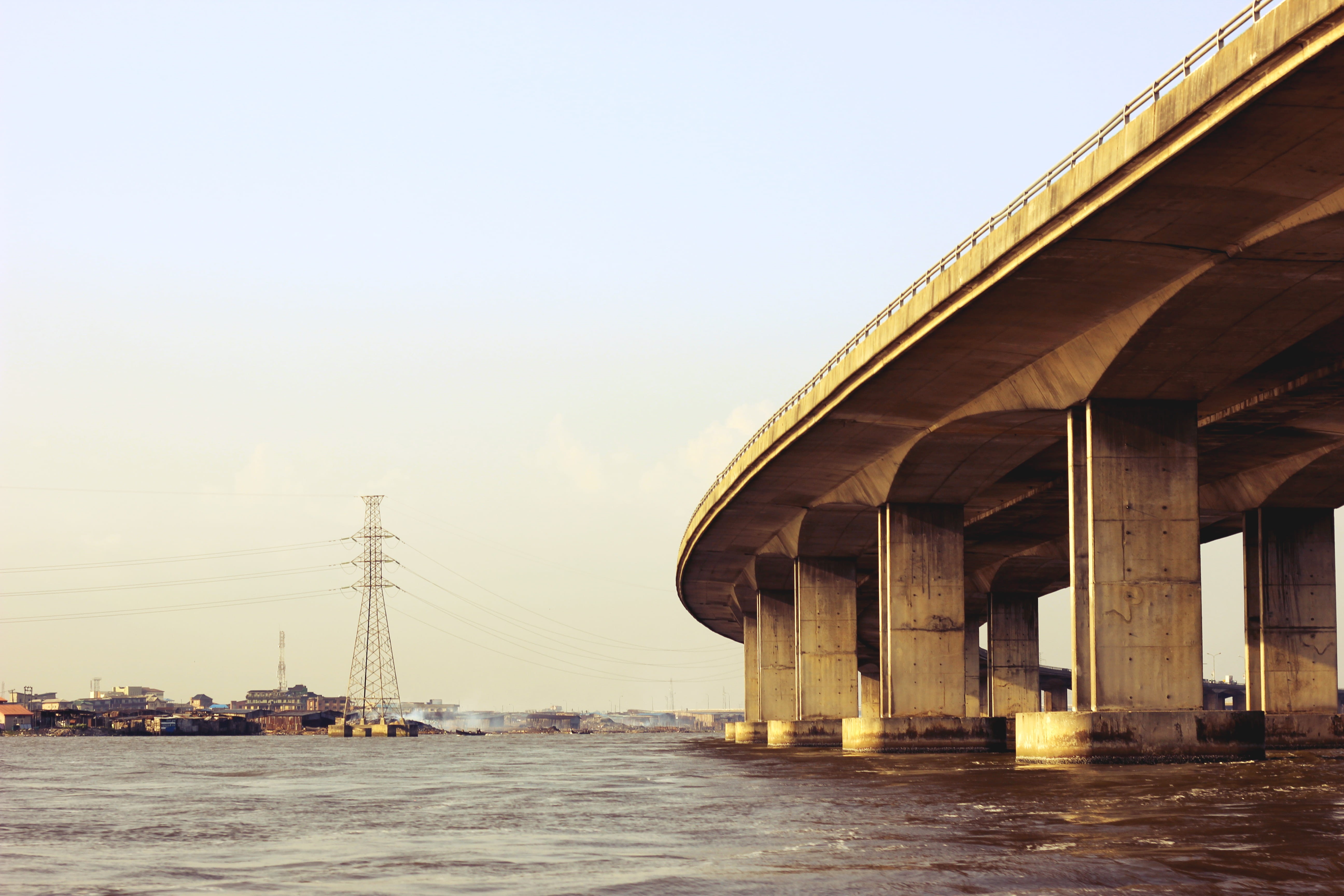 copy space, nigeria, clear sky, nature, waterfront, built structure, sky, bridge, connection, day, building exterior, mode of transportation, 5K, no people, HD Wallpaper