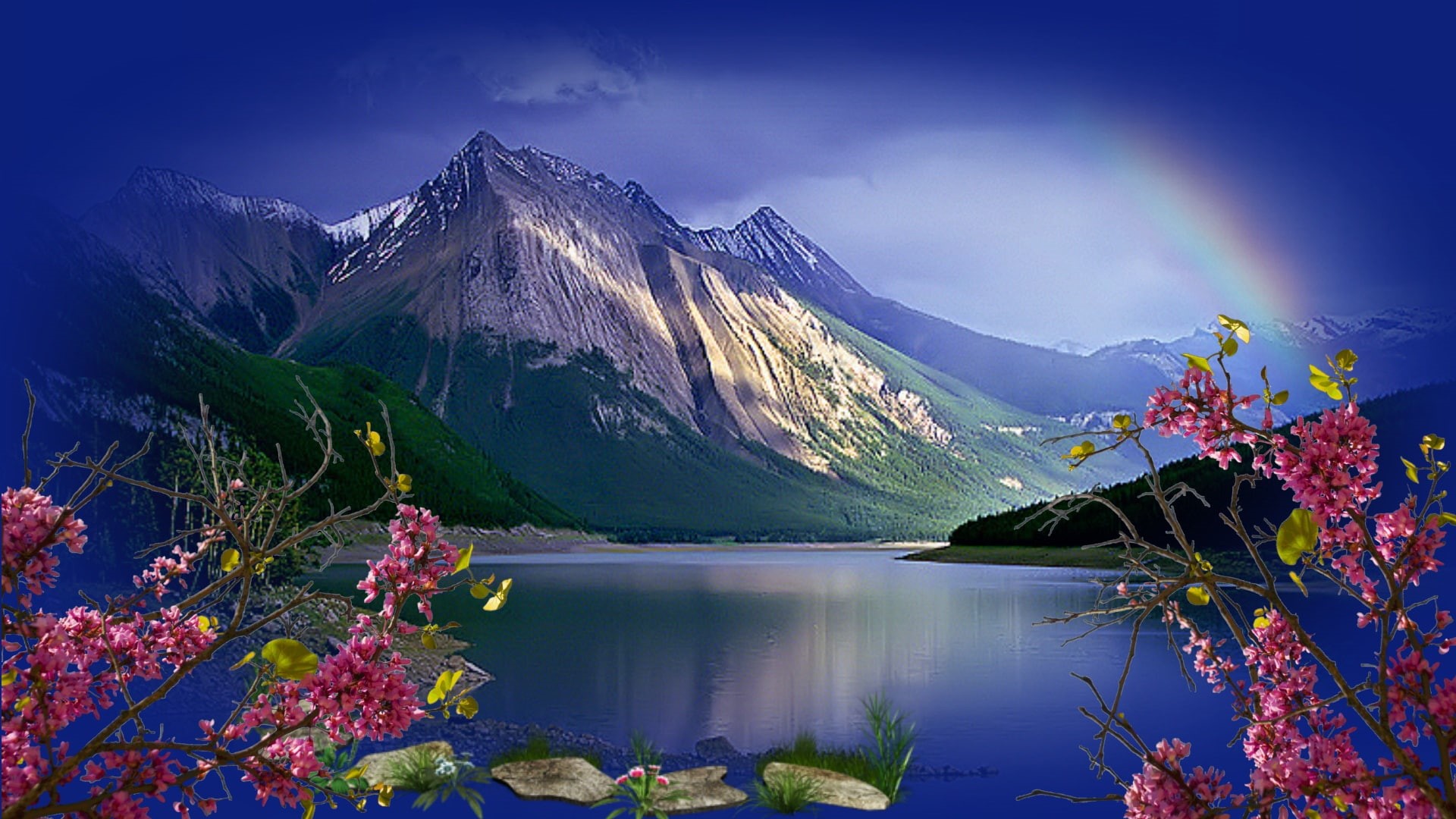 1080P, lago, naturaleza, flores, HD Wallpaper