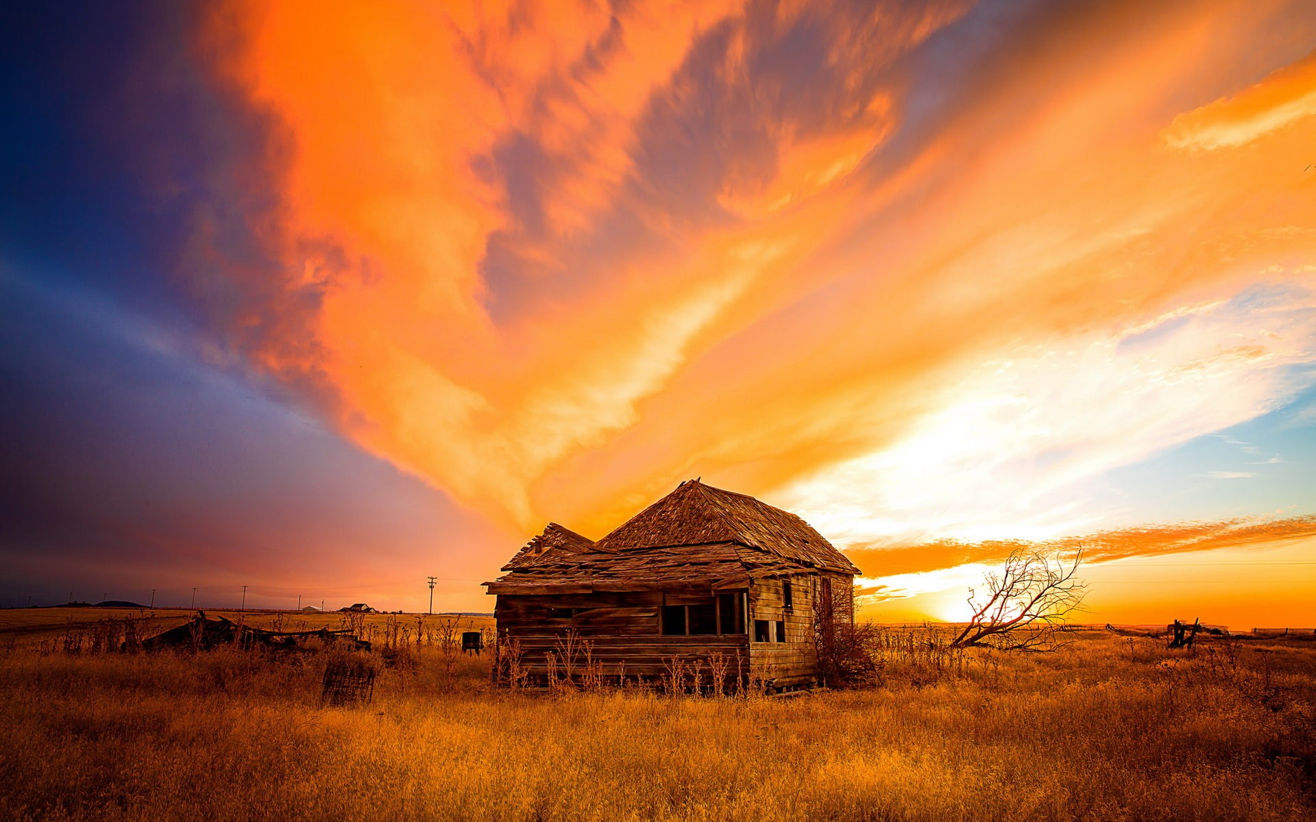 naturaleza, rural scene, building exterior, house, beauty in nature, grass, casa, plant, agricultural building, dramatic sky, nature, campo, sunset, landscape, HD Wallpaper