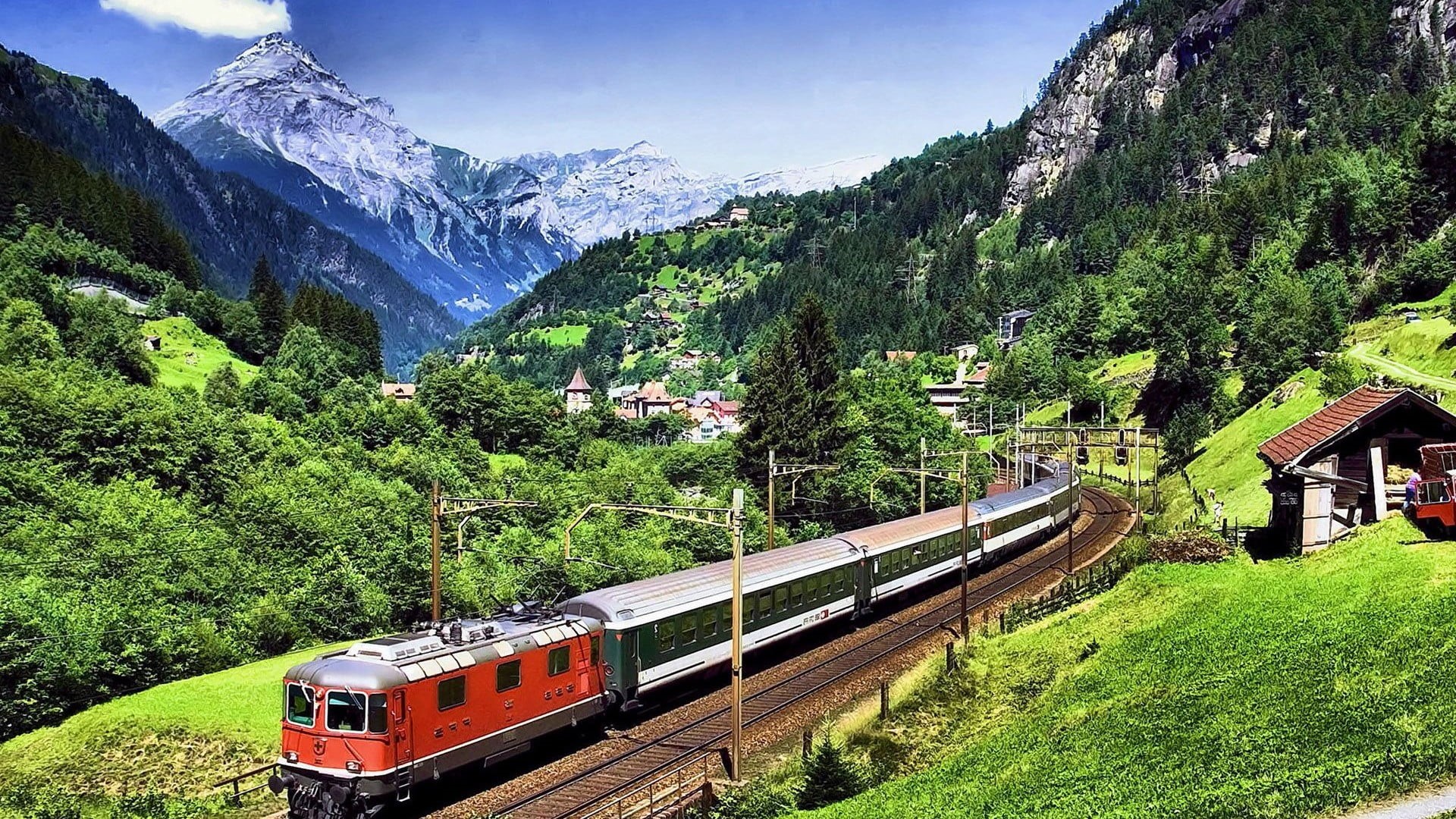 tree, transportation, no people, public transportation, mountain, rail transportation, track, travel, mode of transportation, beauty in nature, train, mountain range, HD Wallpaper