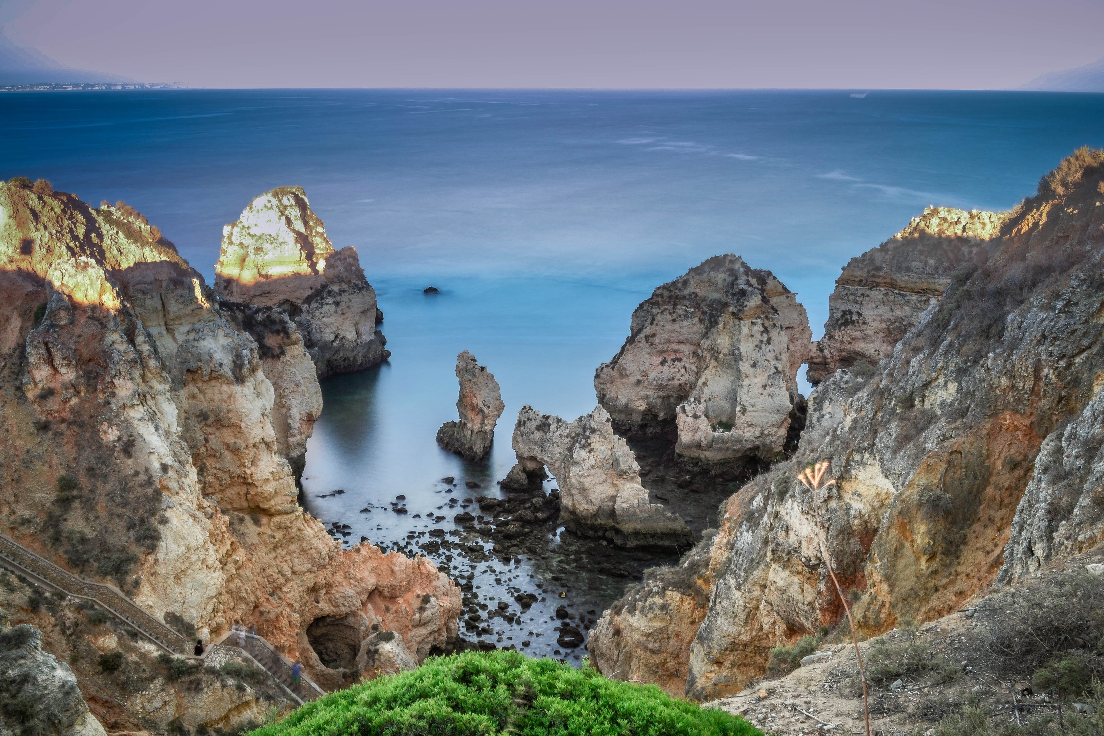 coastline, de, Ponta da Piedade, rock - Object, mountain, landscape, sea, scenics, cliff, brown mountain, nature, portugal, algarve, brown, aerial, 4K, HD Wallpaper