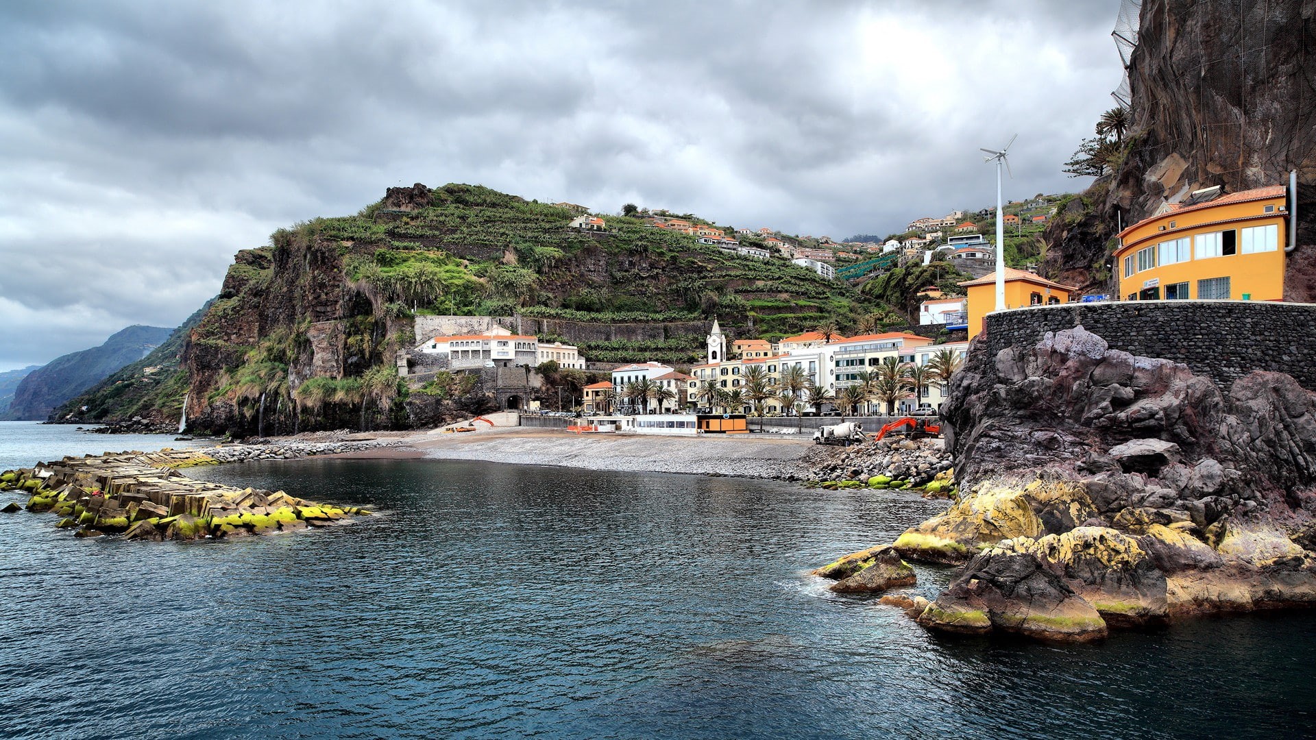 town, Ponta do Sol, 1080P, landscape, cliff, Portugal, coast, HD Wallpaper