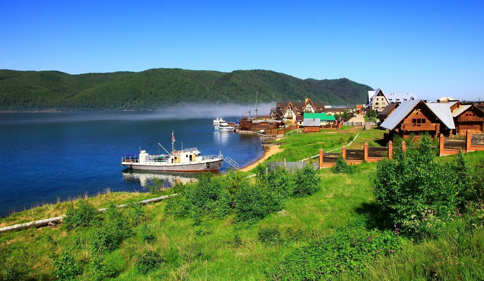 paisaje, lago, rusia, 720P, casa, poblado, HD Wallpaper