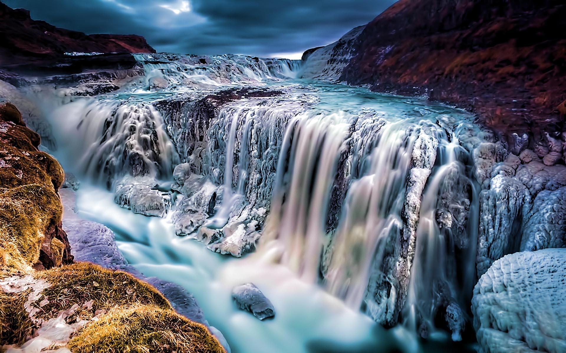 waterfall, 1080P, flow, 3d and abstract, beauty, winter, mountain, frozen, cold, HD Wallpaper
