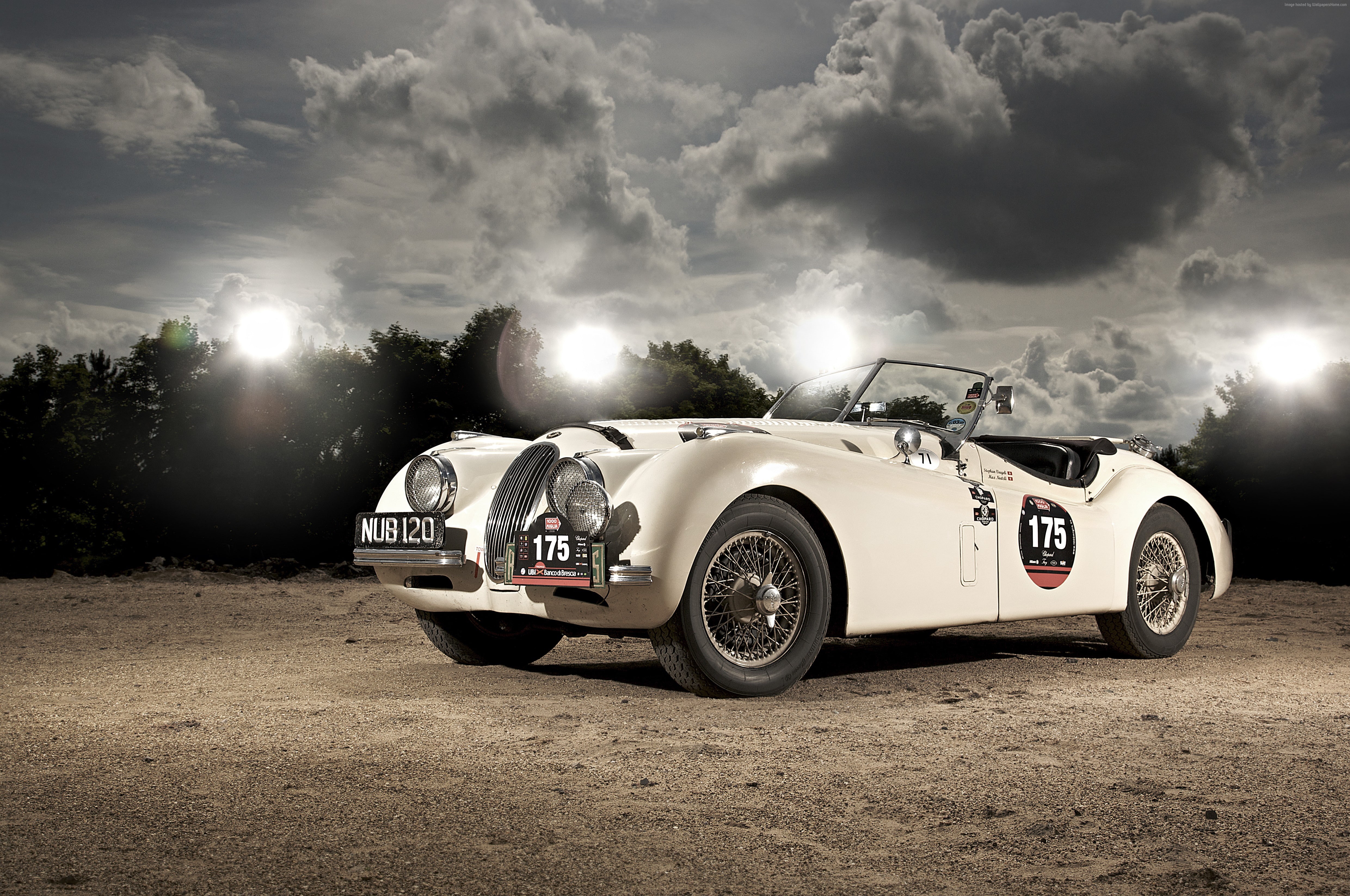 cabriolet, 1950, 4K, Jaguar, classic cars, retro, XK100, Jaguar XK120, sports car, HD Wallpaper