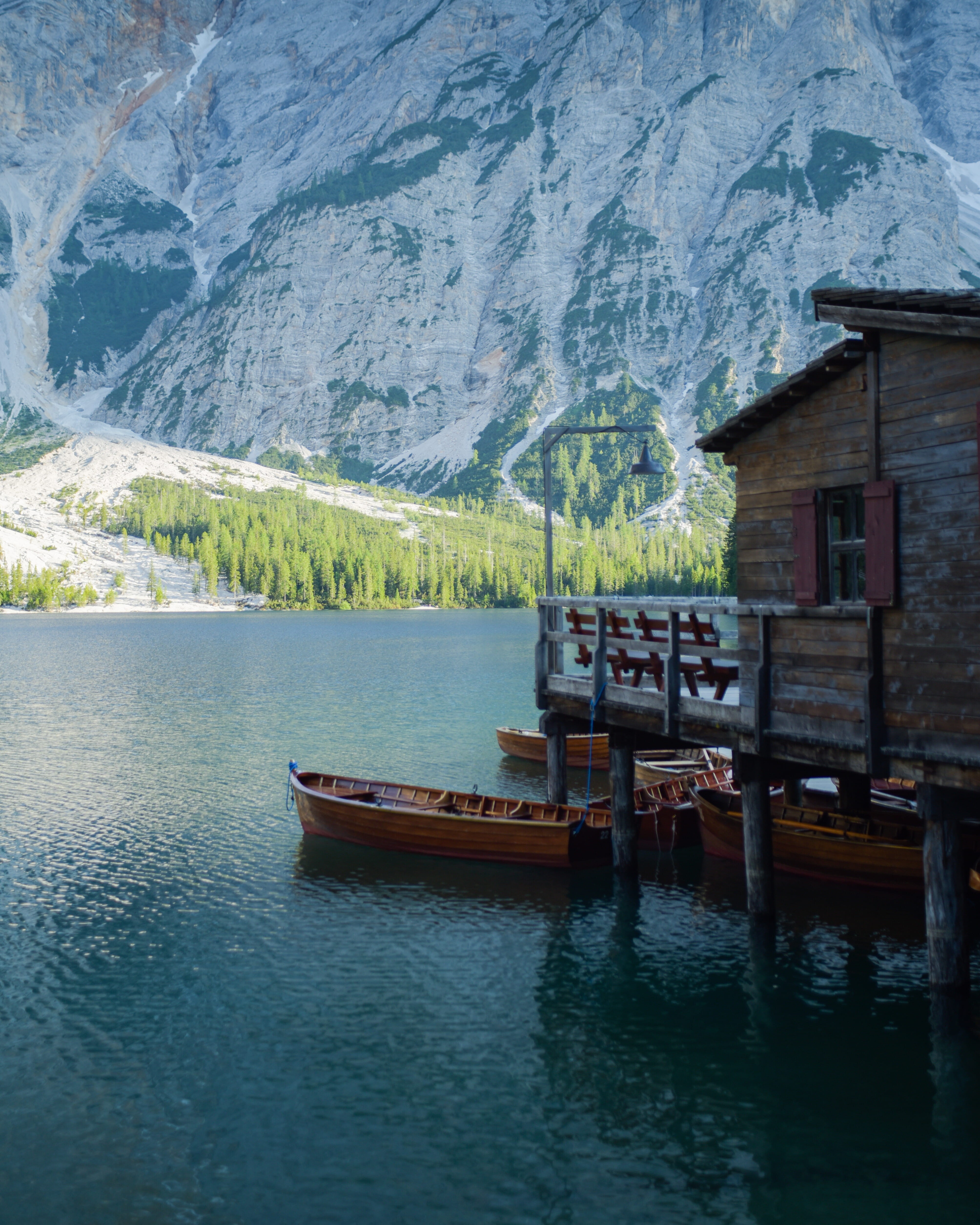 italy, no people, dock, day, lago di braies, shelter, idyllic, pier, architecture, mountain range, waterfront, countryside, vehicle, transportation, tranquility, Phone HD Wallpaper