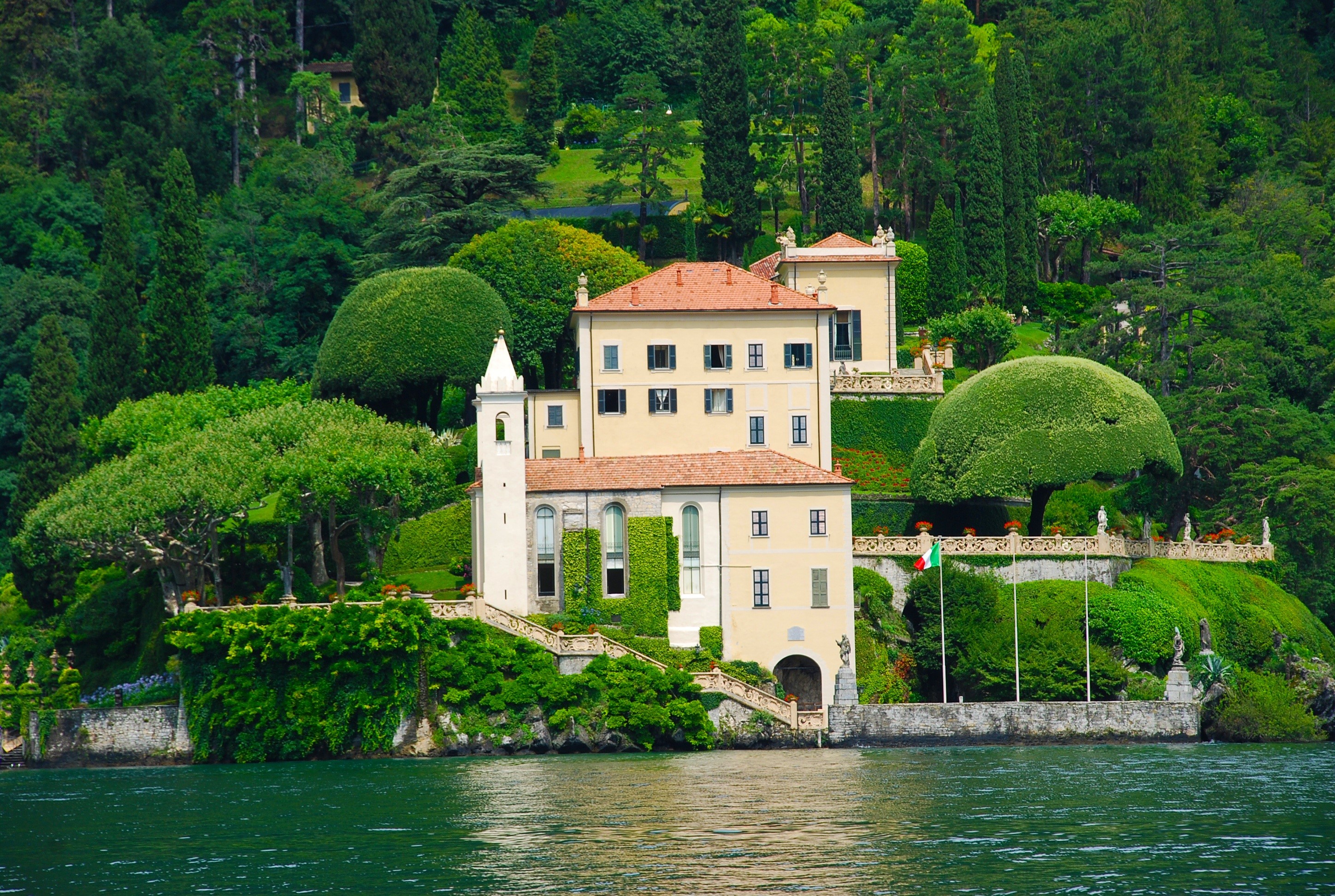 no people, green color, 2K, day, scenic, lago di como, outdoors, near, river, lake, plant, como, beige, building, architecture, scenery, travel, body, HD Wallpaper