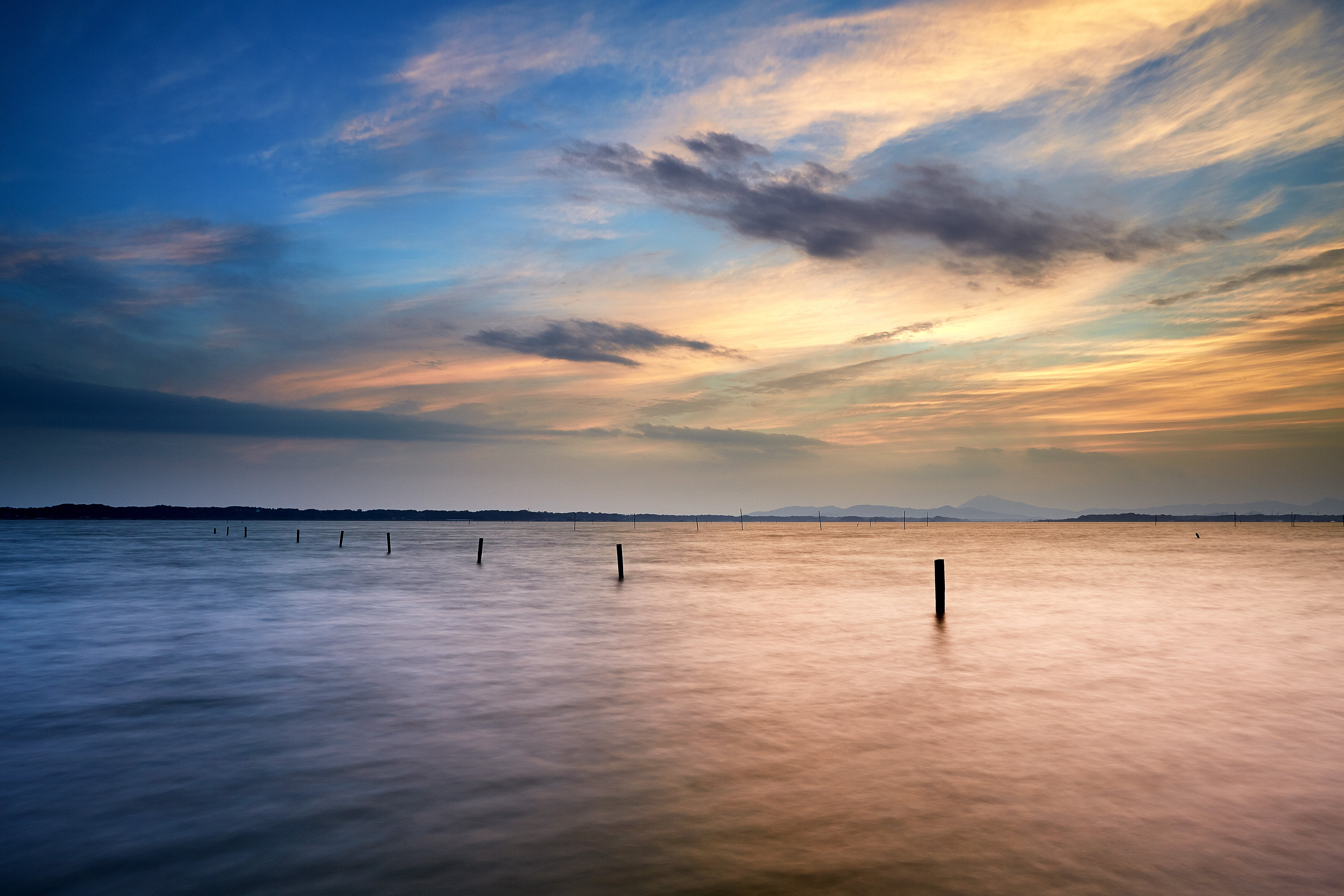 Namegata, sunrise - Dawn, reflection, sea, Kasumigaura, outdoors, 自然, blue, water, ocean, Evening, lake, beach, 日本, sun, sunset, cloud - Sky, 5K, JAPAN, HD Wallpaper