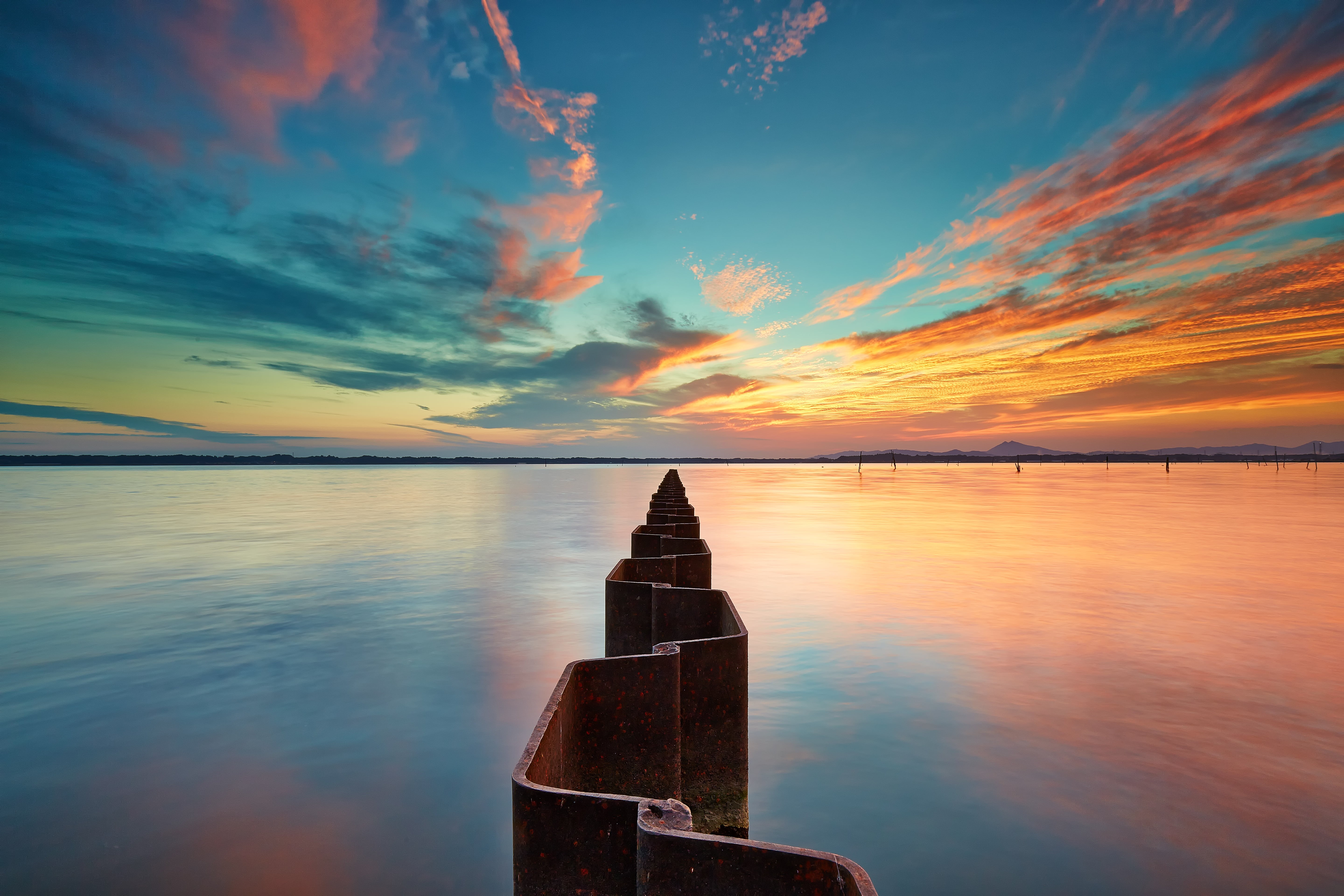 sky, beach, dusk, sunset, 日本, pile, landscape, sunrise - Dawn, nature, lake, outdoors, JAPAN, Canon, tranquil Scene, 風景, over the horizon, sunrise, clouds, HD Wallpaper