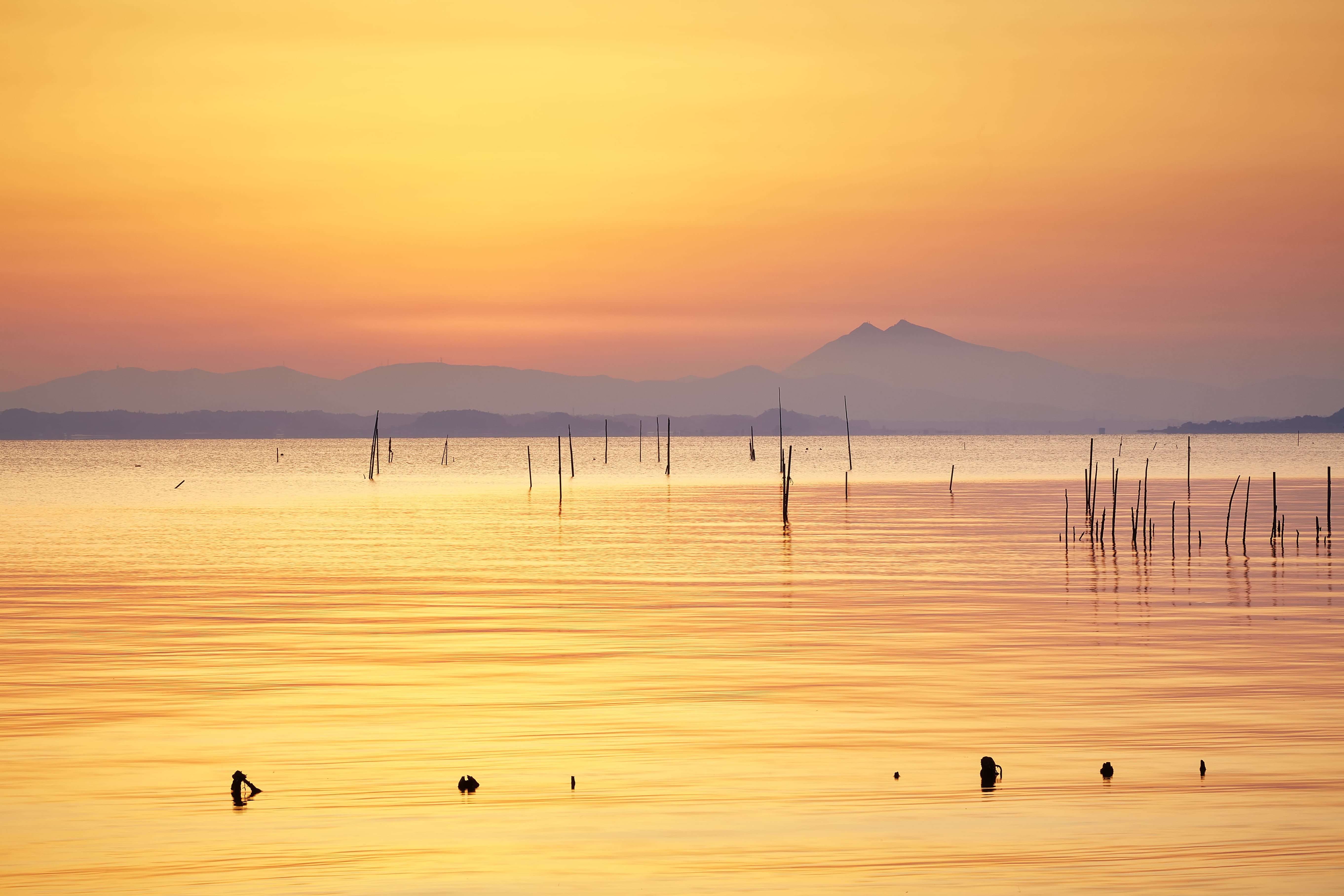 Namegata, Kasumigaura, surrounded, Canon, sea, body of water, 日本, shi, JAPAN, 5K, beach, nature, water, Sunset, clouds, landscape, mountain, body, Hazy, HD Wallpaper