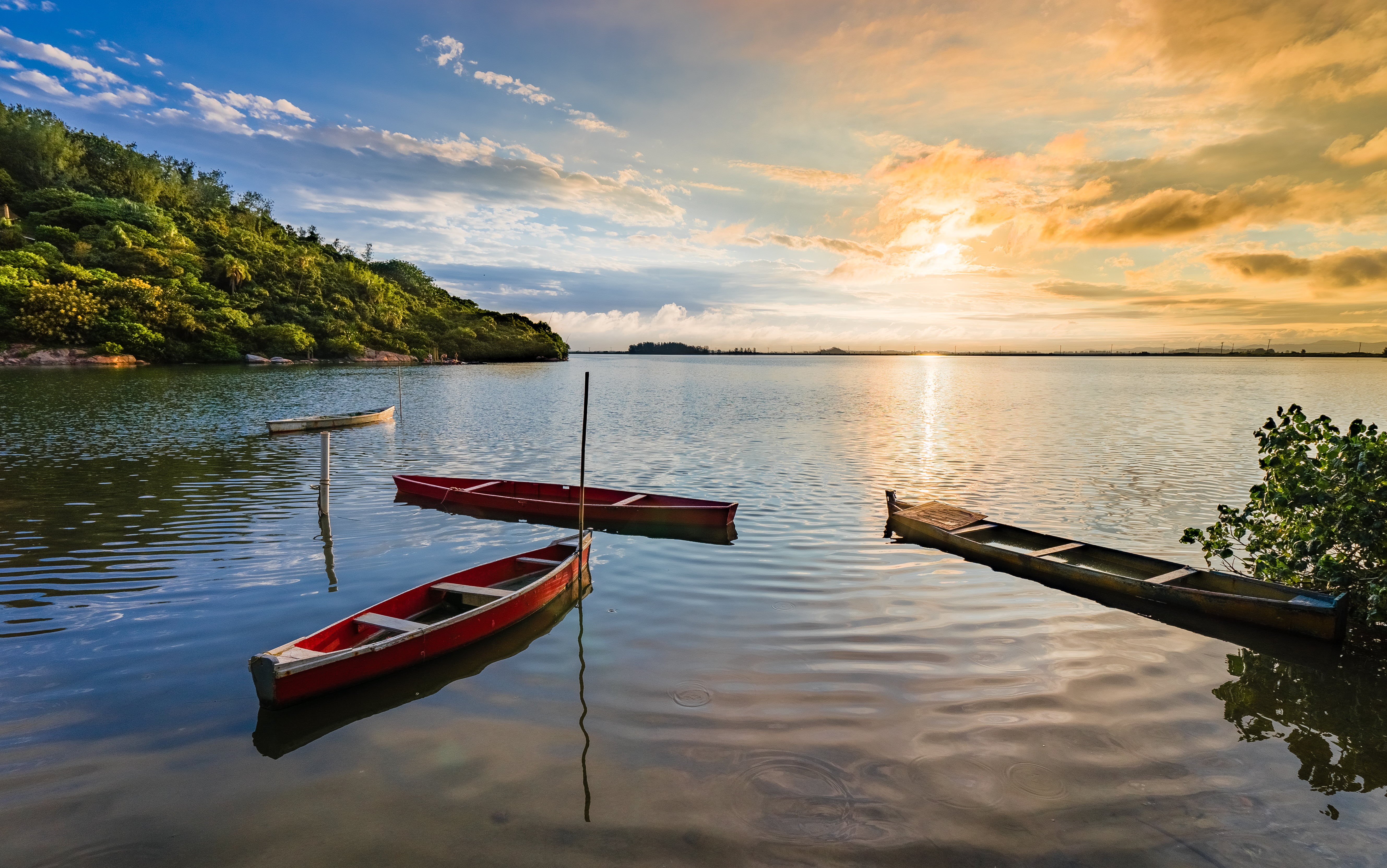 nautical Vessel, BR, imarui, water, canoe, tranquil Scene, two, scenics, sunset, lake, da, HDR, F4, Ponta, photo, SC, summer, landscape, boats, 5K, Laguna, HD Wallpaper