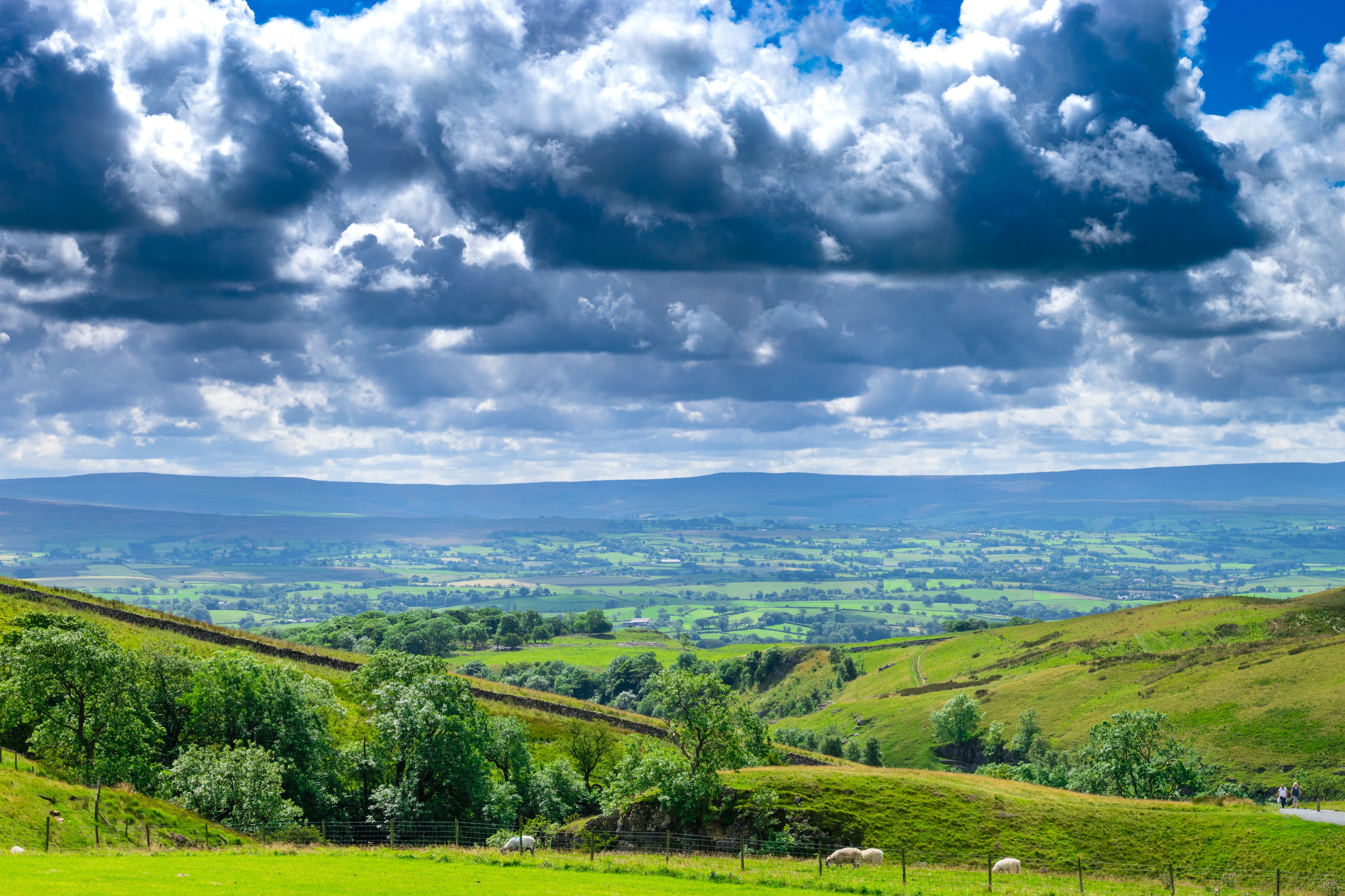 Clouds, 10f, lancashire, Green  grass, green Color, Waterfalls, blue, Hills, Nikon D5300, cloud - Sky, forest, landscape, scenics, day, outdoors, green field, HD Wallpaper