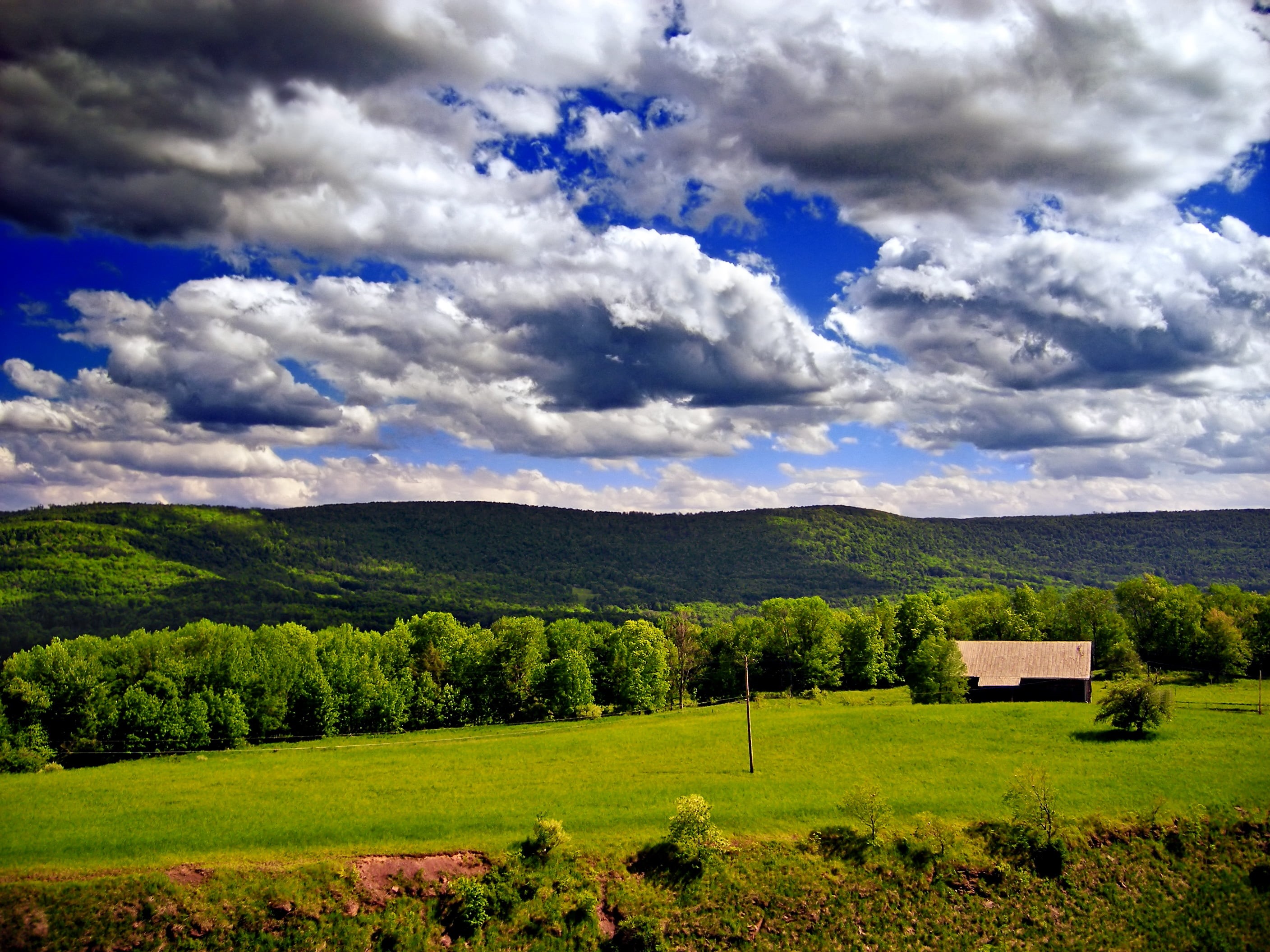 mountain, Scarp, agriculture, outdoors, sky, Endless Mountains, Laporte Township, scenics, summer, 2K, farm, green Color, Allegheny Plateau, Sullivan County, HD Wallpaper