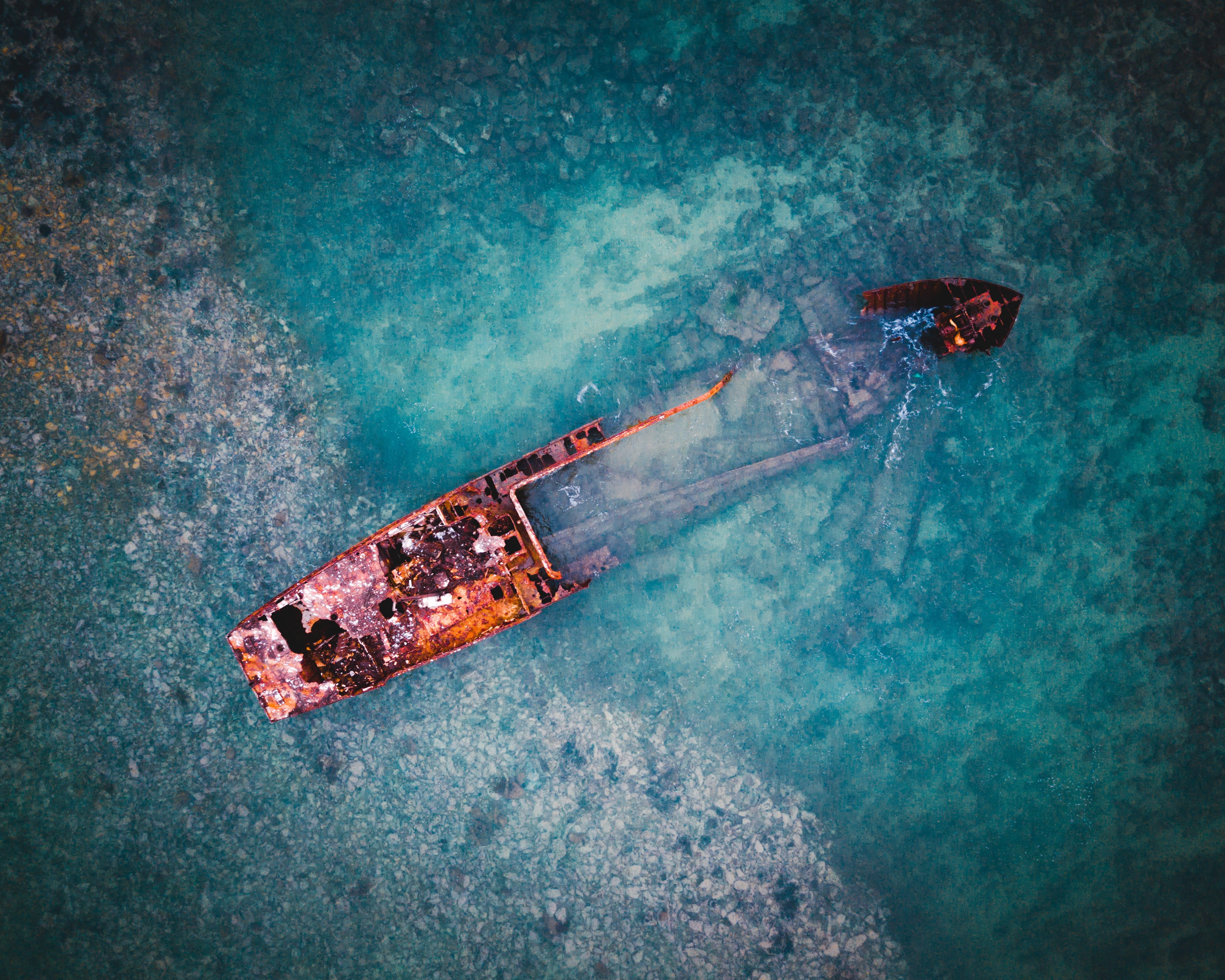 nature, sport, reef, sea life, sunk, underwater, drone, ship, day, aerial, no people, black, high angle view, boat, sea, brown, view, marine, body, sunset, HD Wallpaper