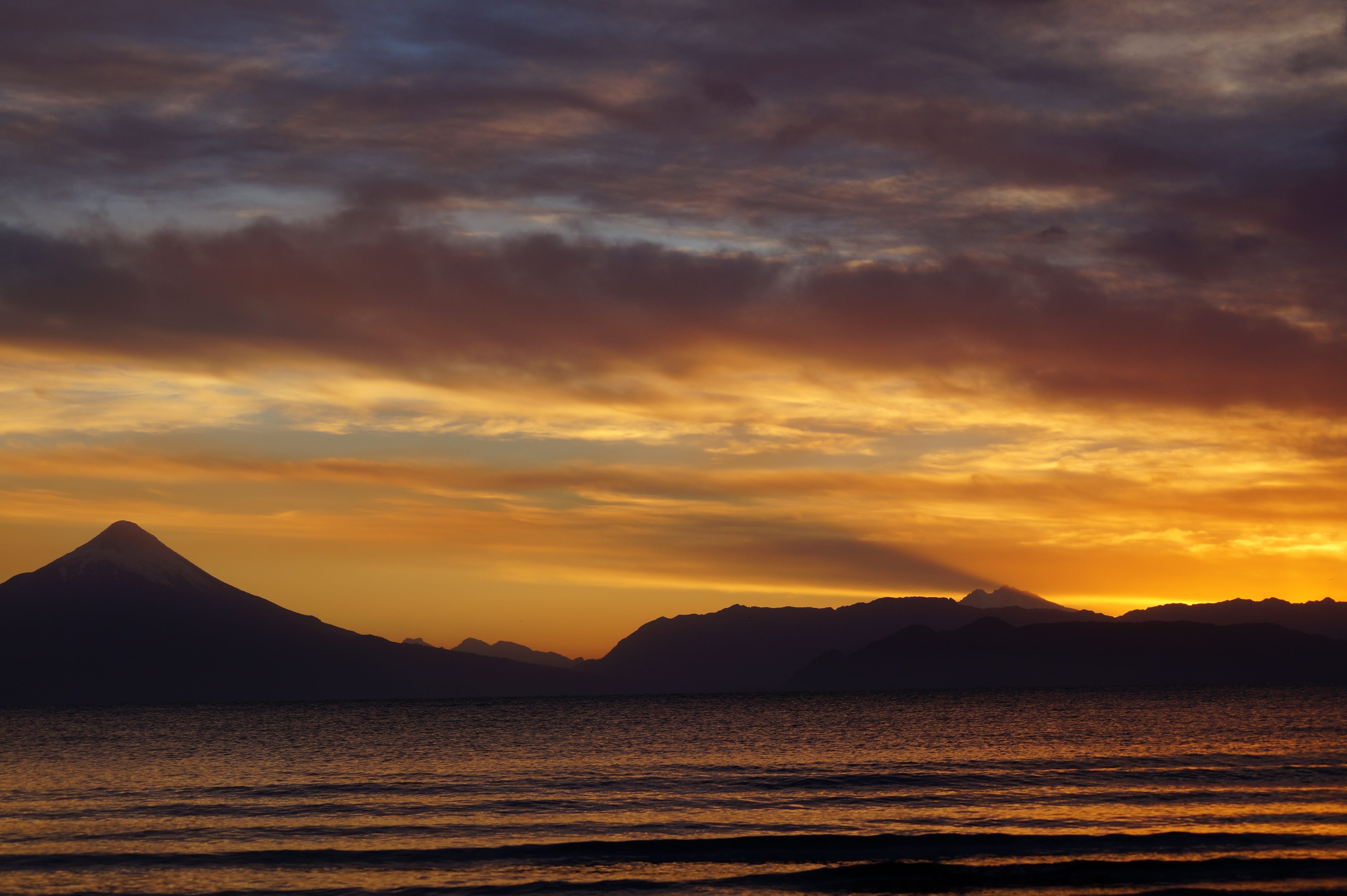 cloud - sky, dramatic sky, water, mountain range, chile, non-urban scene, sunset, nature, scenics - nature, romantic sky, outdoors, llanquihue, no people, HD Wallpaper