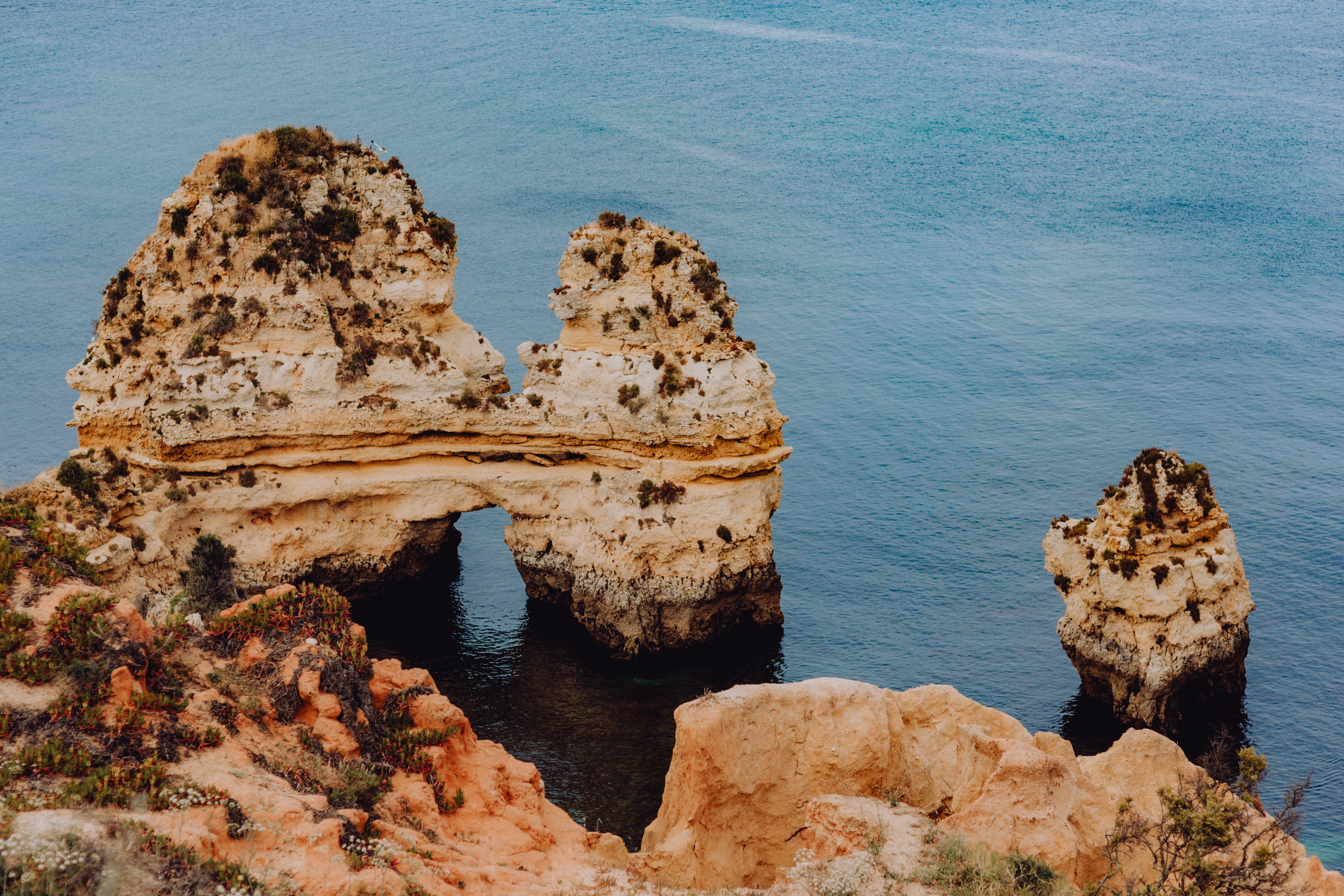 no people, beauty in nature, rock formation, vacation, scenics - nature, praia, stack rock, land, tranquility, rock, algarve, seaside, eroded, camilo, waterscape, HD Wallpaper