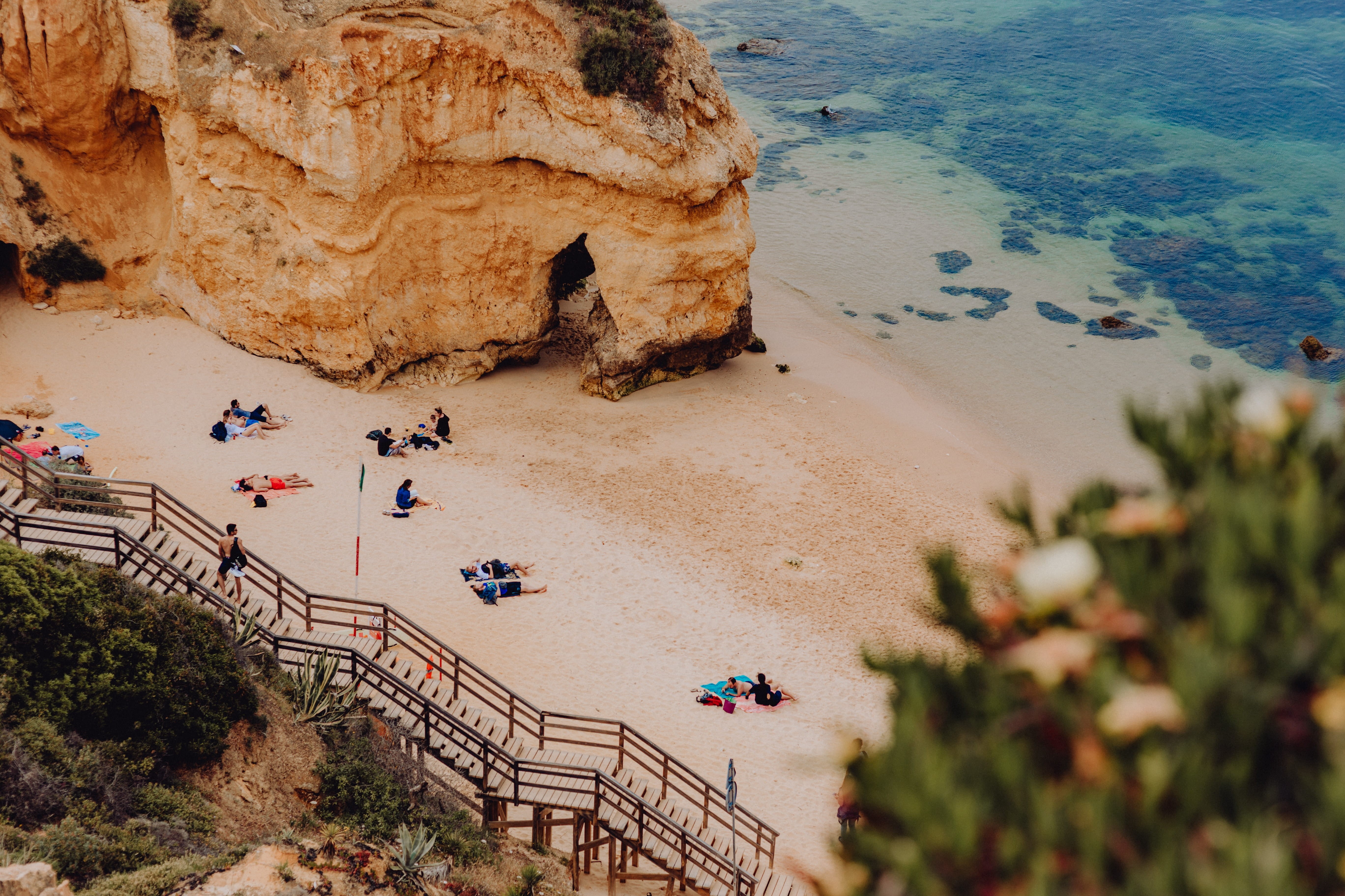 beauty in nature, rock formation, leisure activity, praia, group of people, waterscape, stairs, land, seascape, Europe, 5K, incidental people, scenics - nature, HD Wallpaper