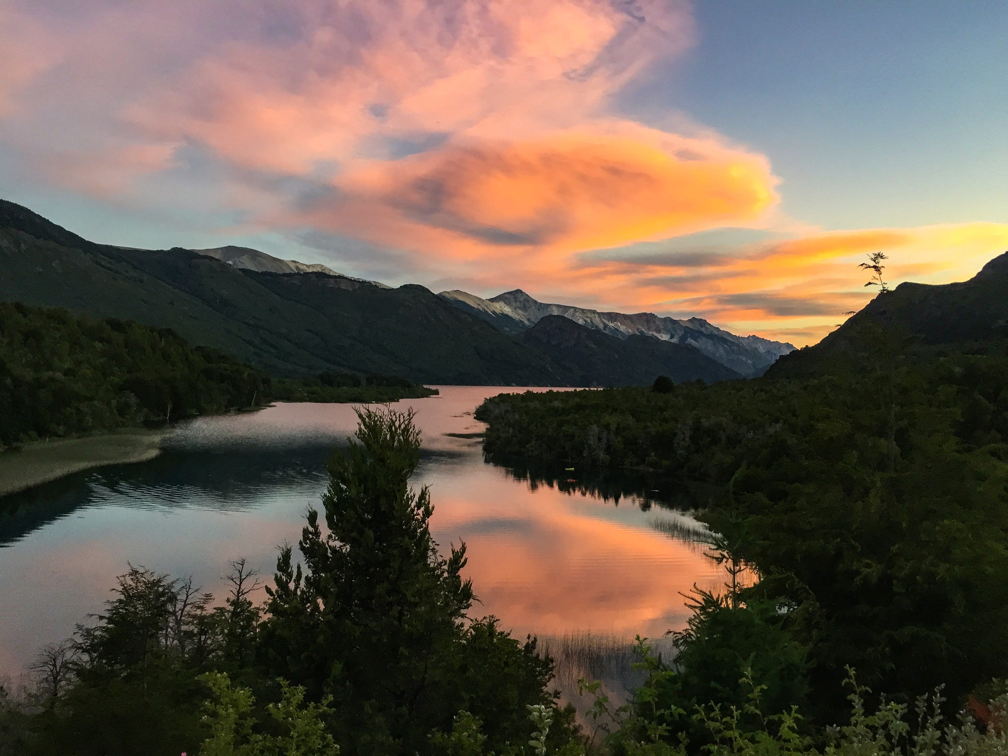 beauty in nature, reflection, non-urban scene, nature, red, outdoors, remote, bariloche, idyllic, scenics - nature, lake, mountain, 2K, orange, patagonia, HD Wallpaper