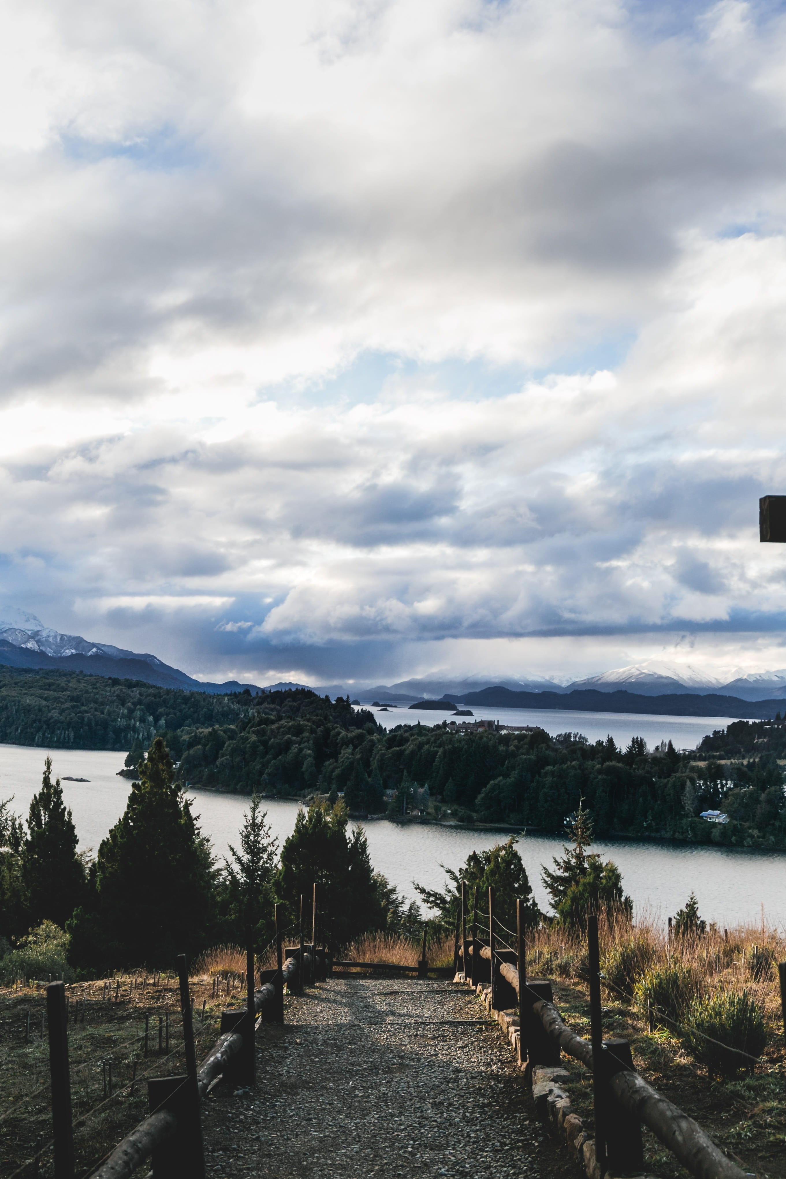no people, non-urban scene, cold, mountains, 4K, water, trees, lake, tree, day, sky, argentina, scenics - nature, tranquility, diminishing perspective, Phone HD Wallpaper