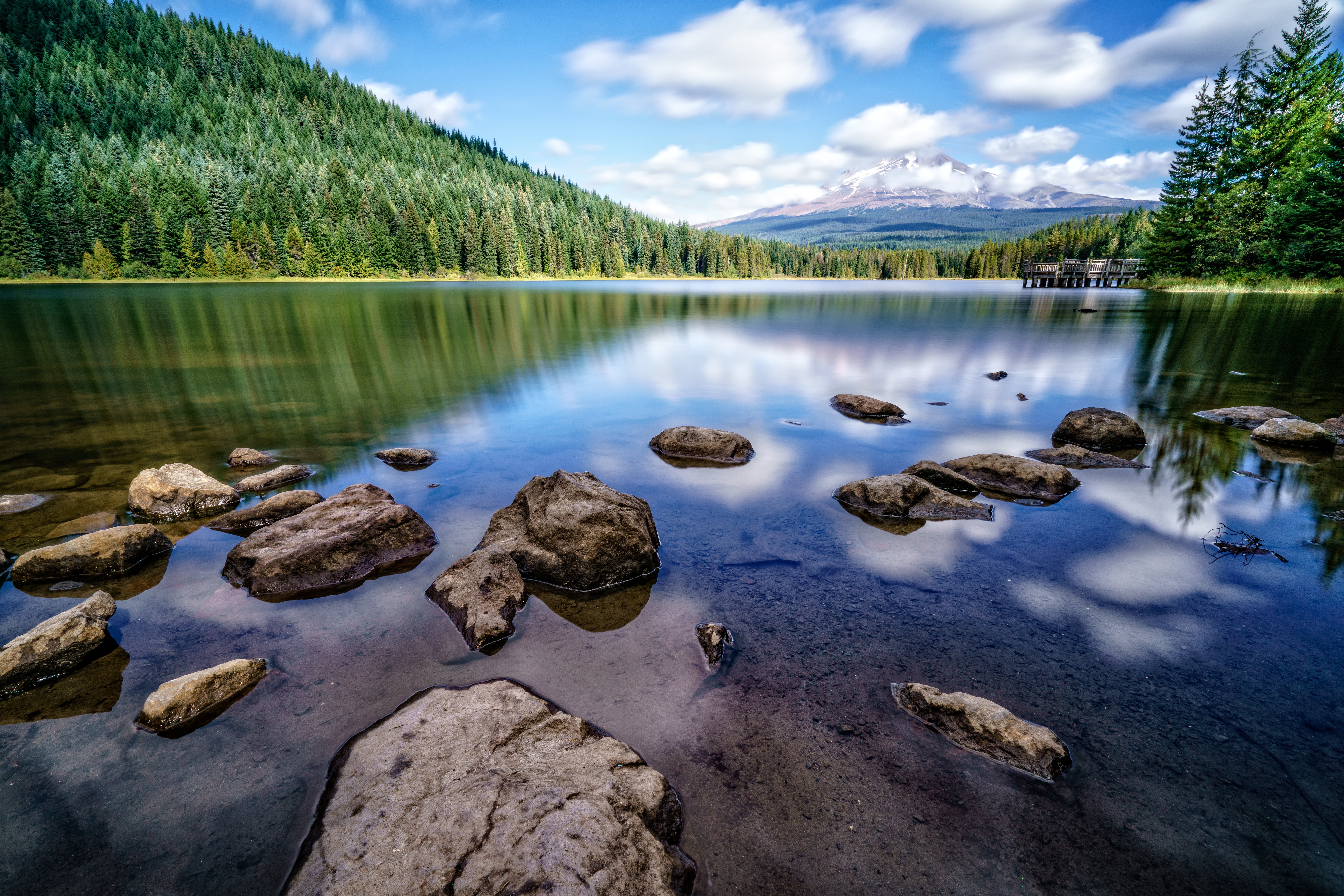 body, tree, sky, mount, landscape, Trillium Lake, scenics, lake, US, beauty In Nature, body of water, reflection, clouds, mountains, United States, nature, HD Wallpaper