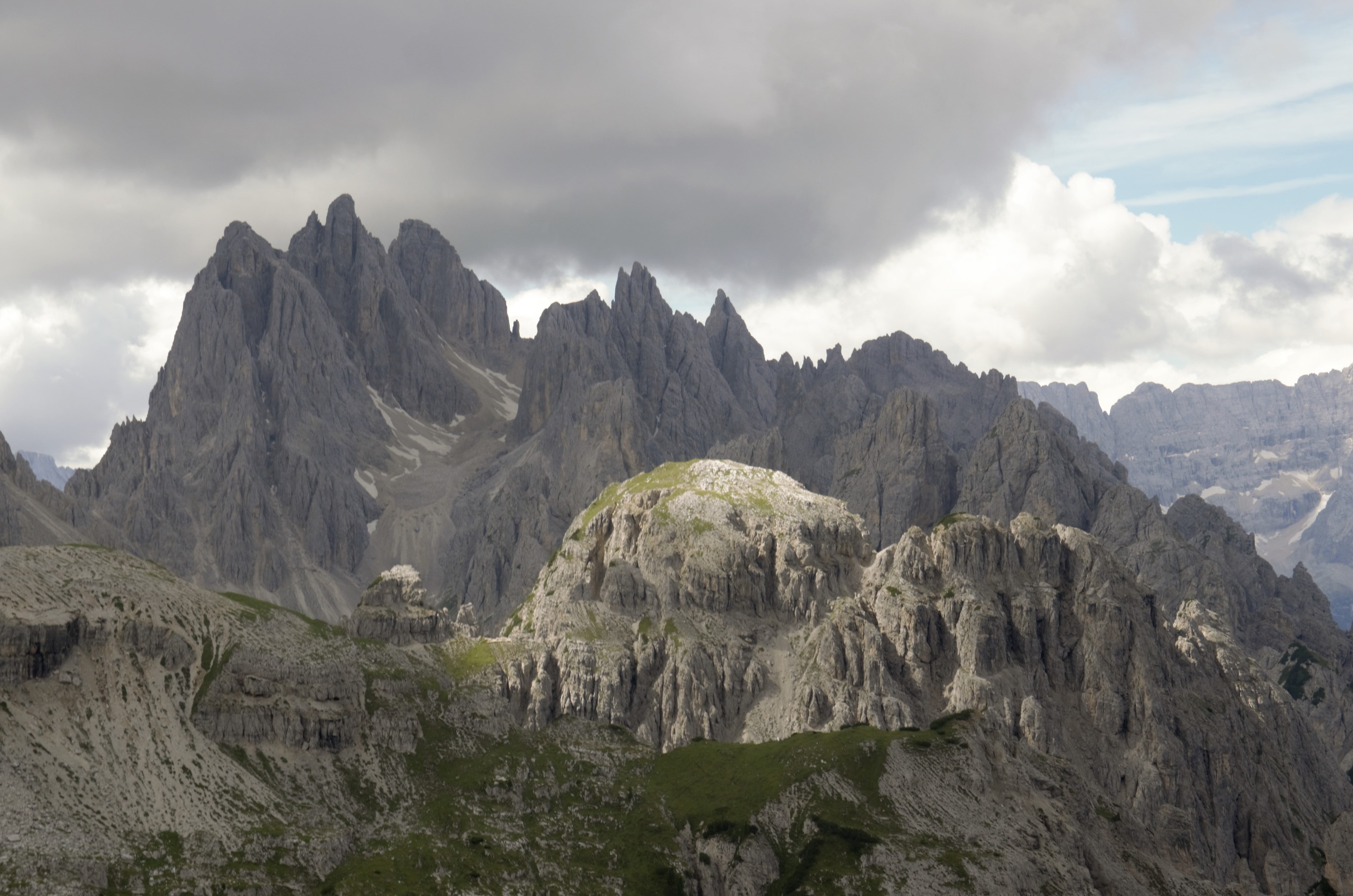 sky, mountain, formation, cloud - sky, mountains, environment, tre cime di lavaredo, scenics - nature, mountain range, landscape, rock, the dolomites, travel, HD Wallpaper