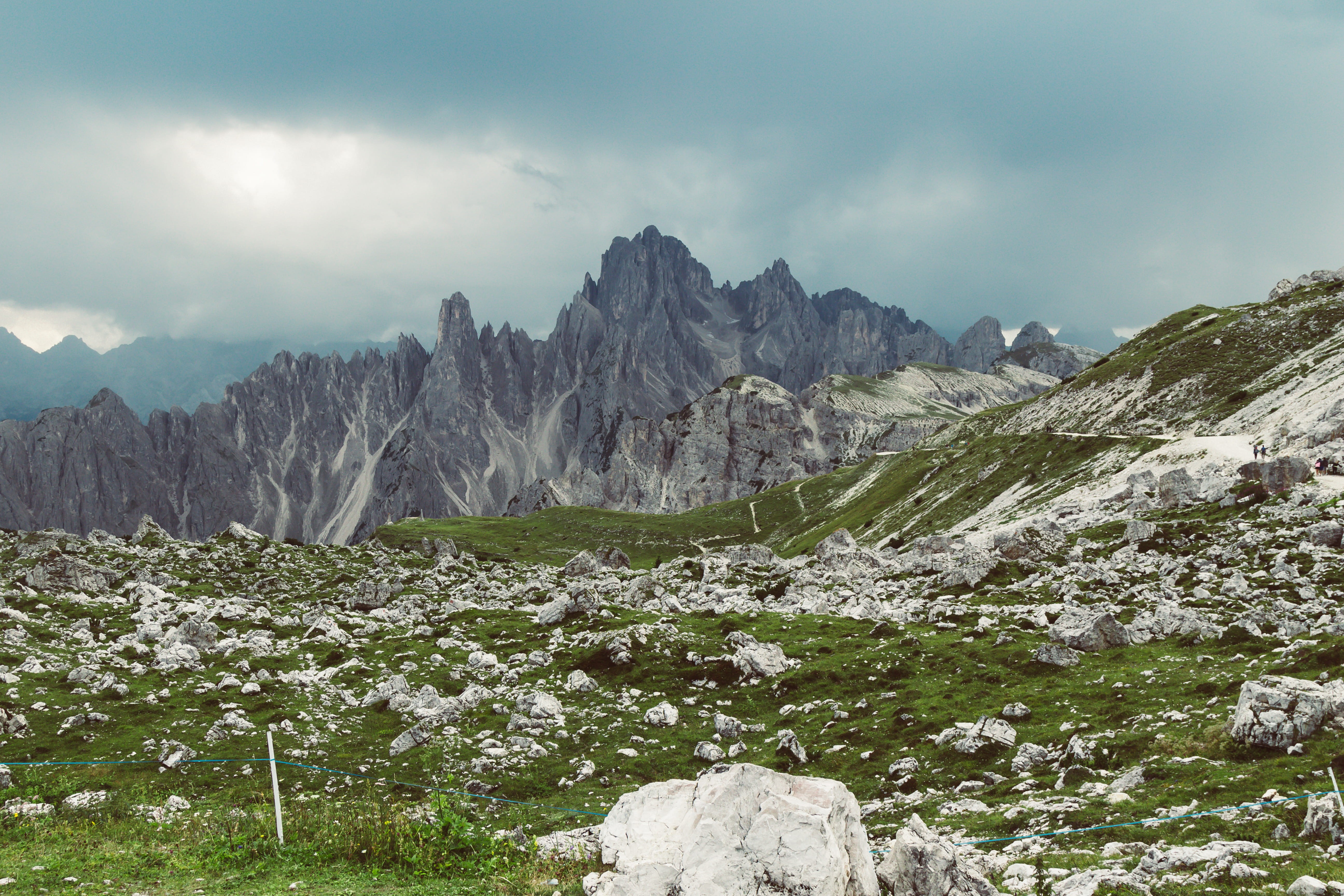 beauty in nature, blue, mountain peak, cloud - sky, snowcapped mountain, scenics - nature, cold temperature, outdoors, peak, non-urban scene, solid, tre cime di lavaredo, HD Wallpaper