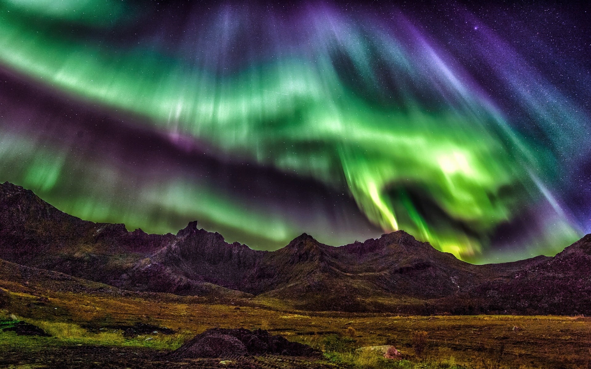 Lofoten, Northern, Lights, Norway, Beautiful, photo, Mountains, Islands, Night, 1080P, milky, Stars, way, HD Wallpaper