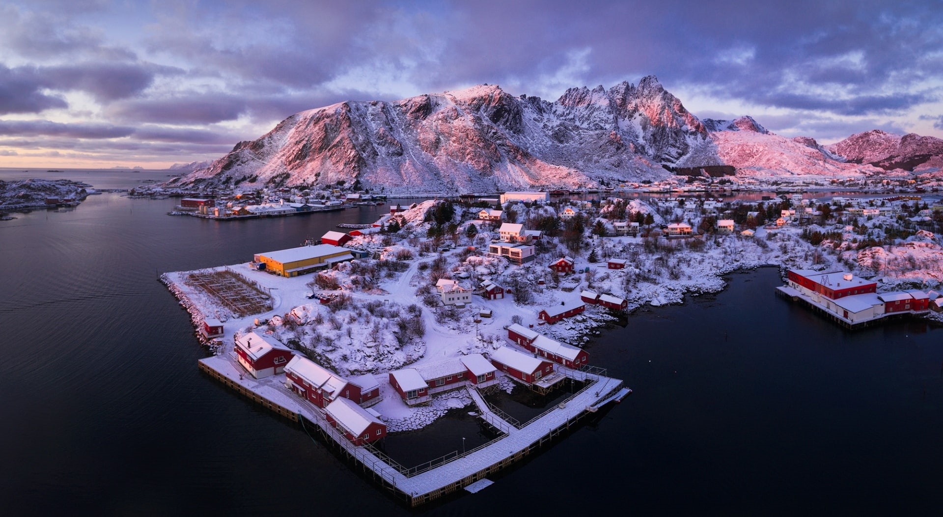 Islands, 1080P, Europe, Aerial, Picturesque, Norway, Ballstad, Photography, lofoten, fishingvillage, Village, Travel, Winter, HD Wallpaper