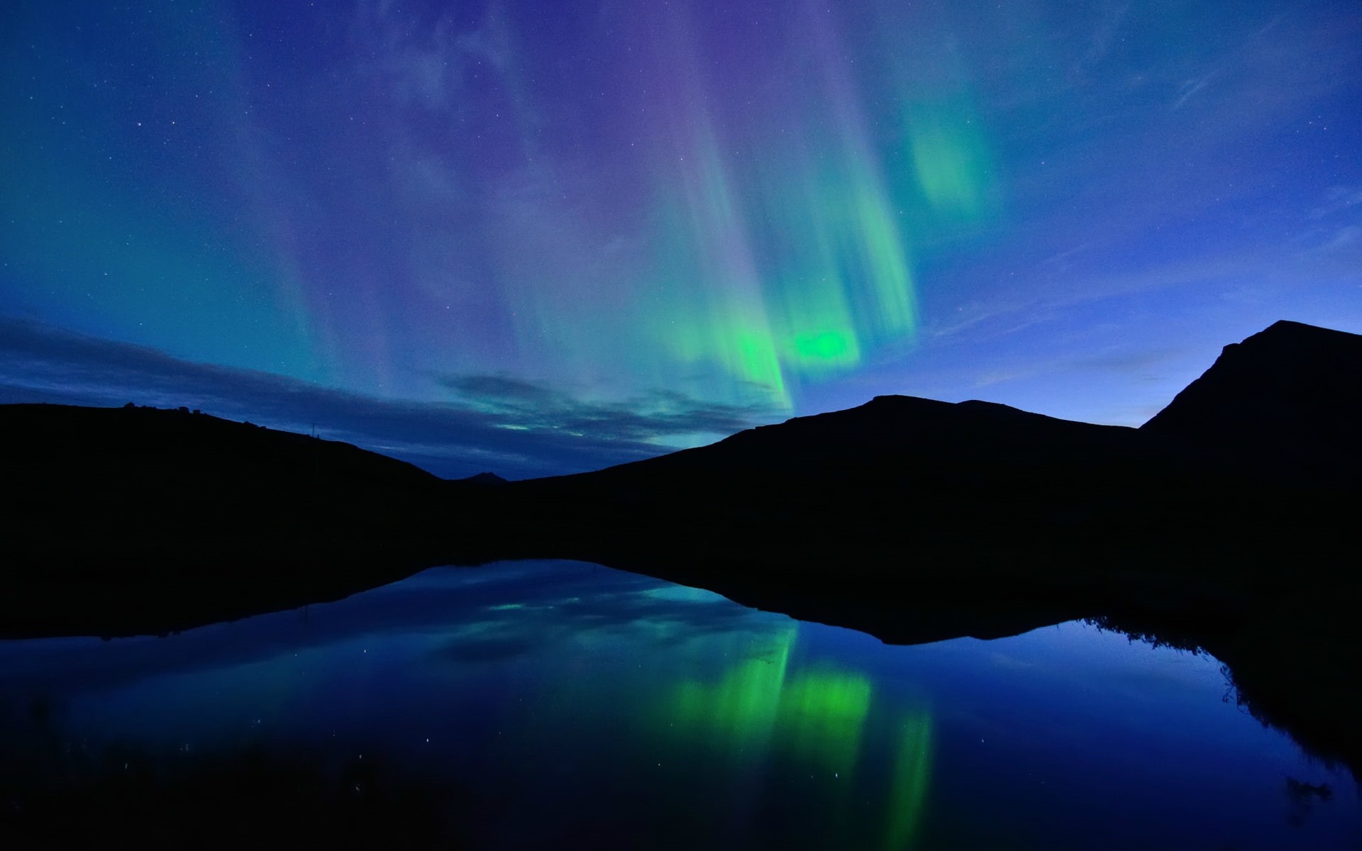 Water, Lights, Blue, Lake, Reflection, Night, Norway, Northern, 1080P, HD Wallpaper