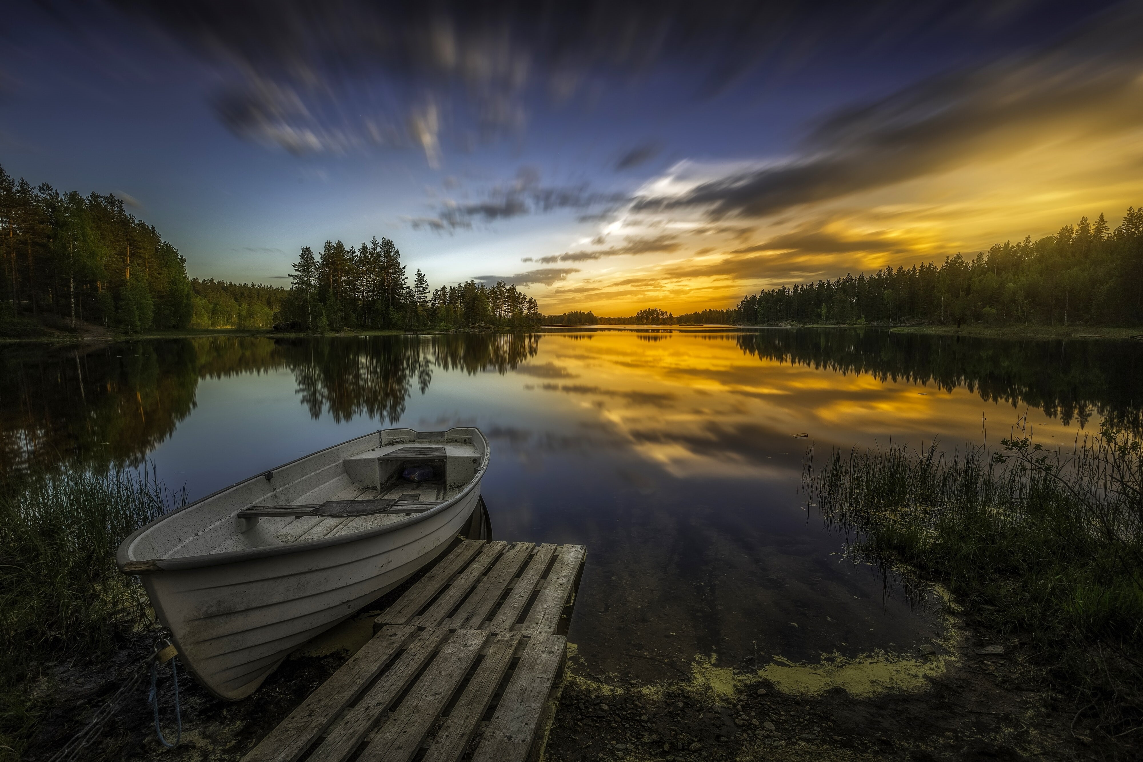 4K, Norway, 4K, Ringerike, Boat, Lake, HD Wallpaper