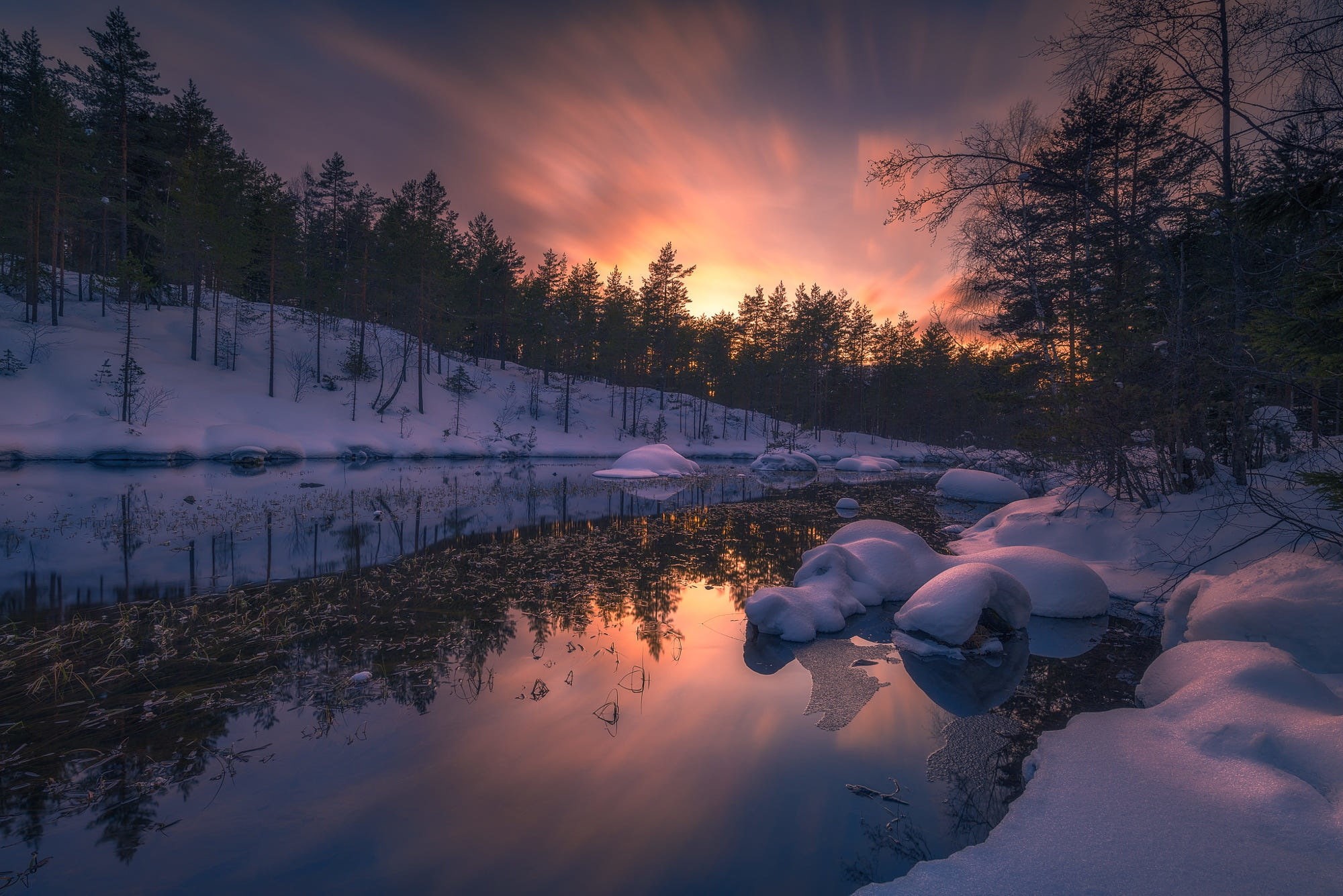 Ringerike, river, 1080P, Norway, snow, HD Wallpaper
