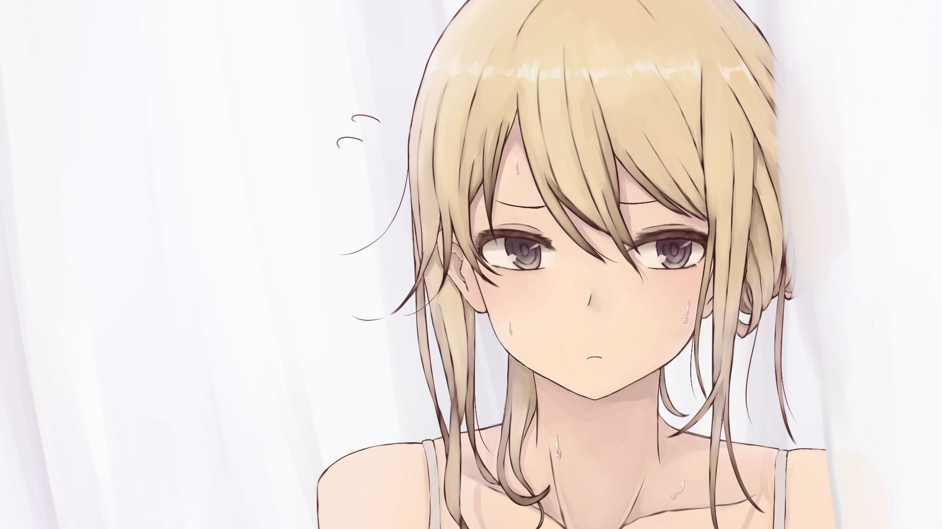 1080P, sweat, anime, brown eyes, white background, eyes, white, blonde, anime girls, girls, background, brown, HD Wallpaper